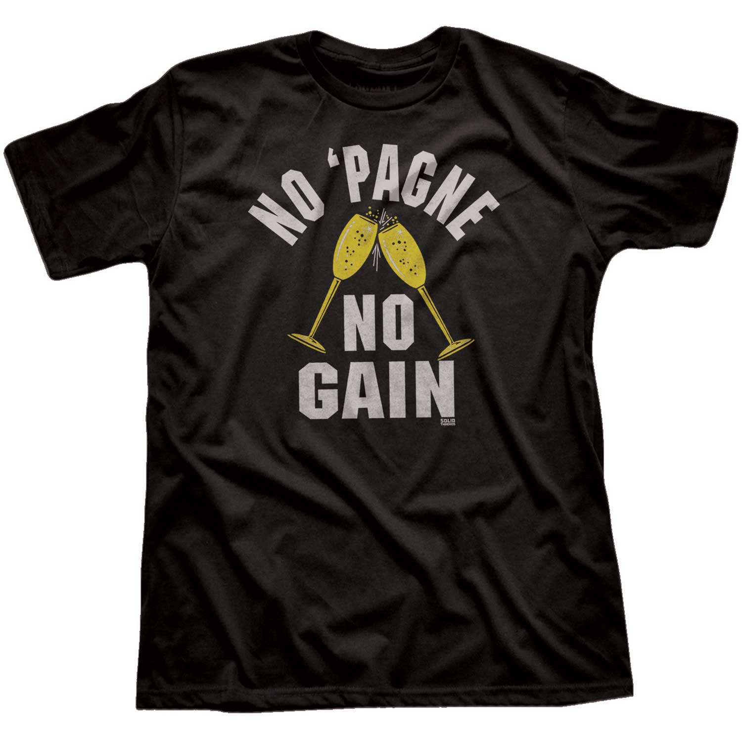 Men's No Pagne No Gain Vintage Graphic T-Shirt | Funny Drinking True Black Tee | Solid Threads