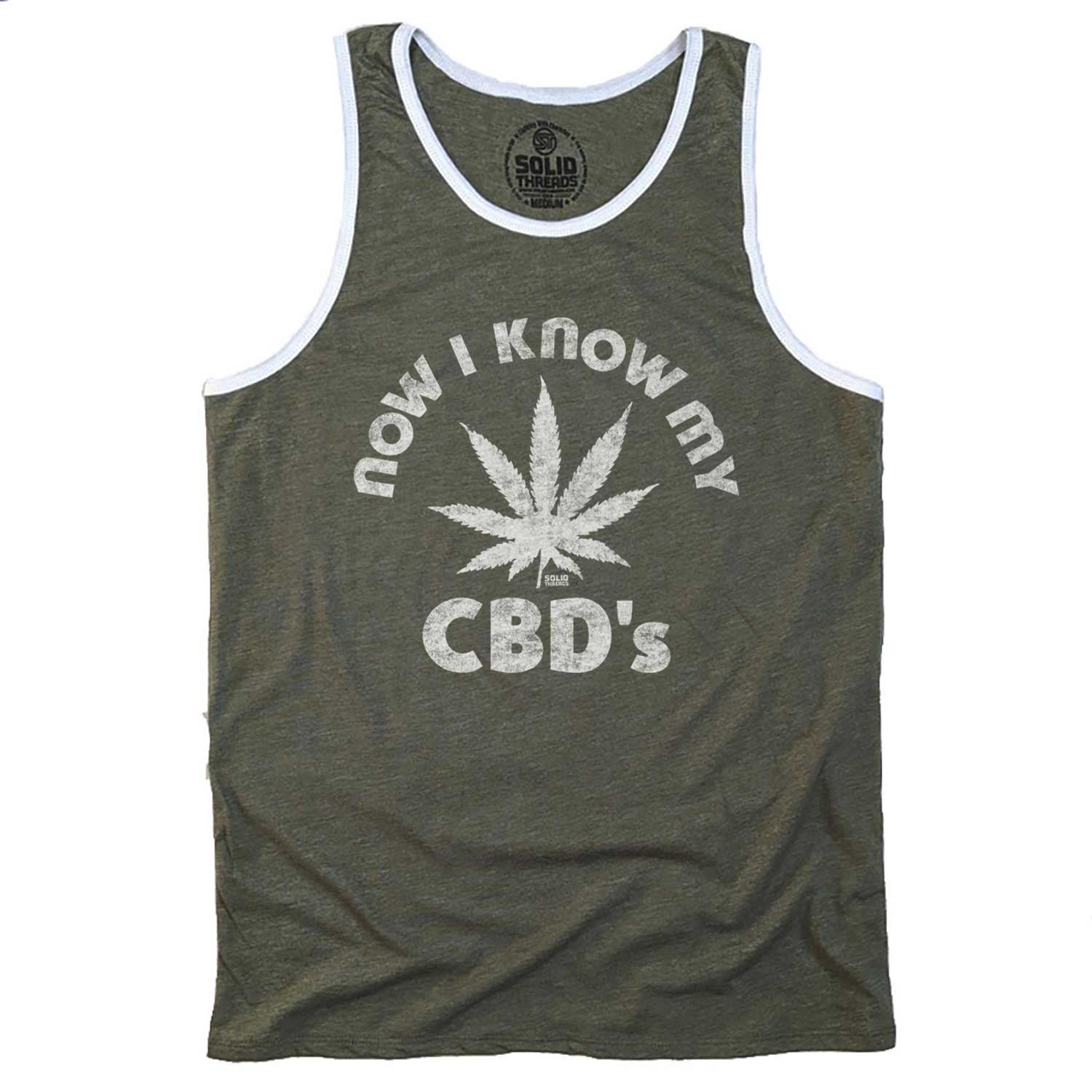Men's Now I Know My CBD's Vintage Graphic Tank Top | Retro Marijuana T-shirt | Solid Threads
