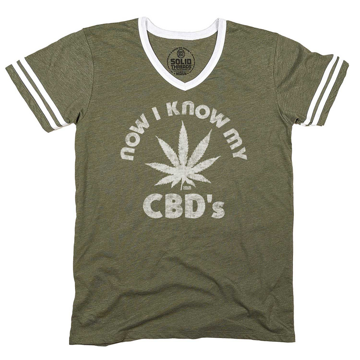 Men&#39;s Now I Know My CBD&#39;s Vintage Graphic V-Neck Tee | Retro Marijuana T-shirt | Solid Threads