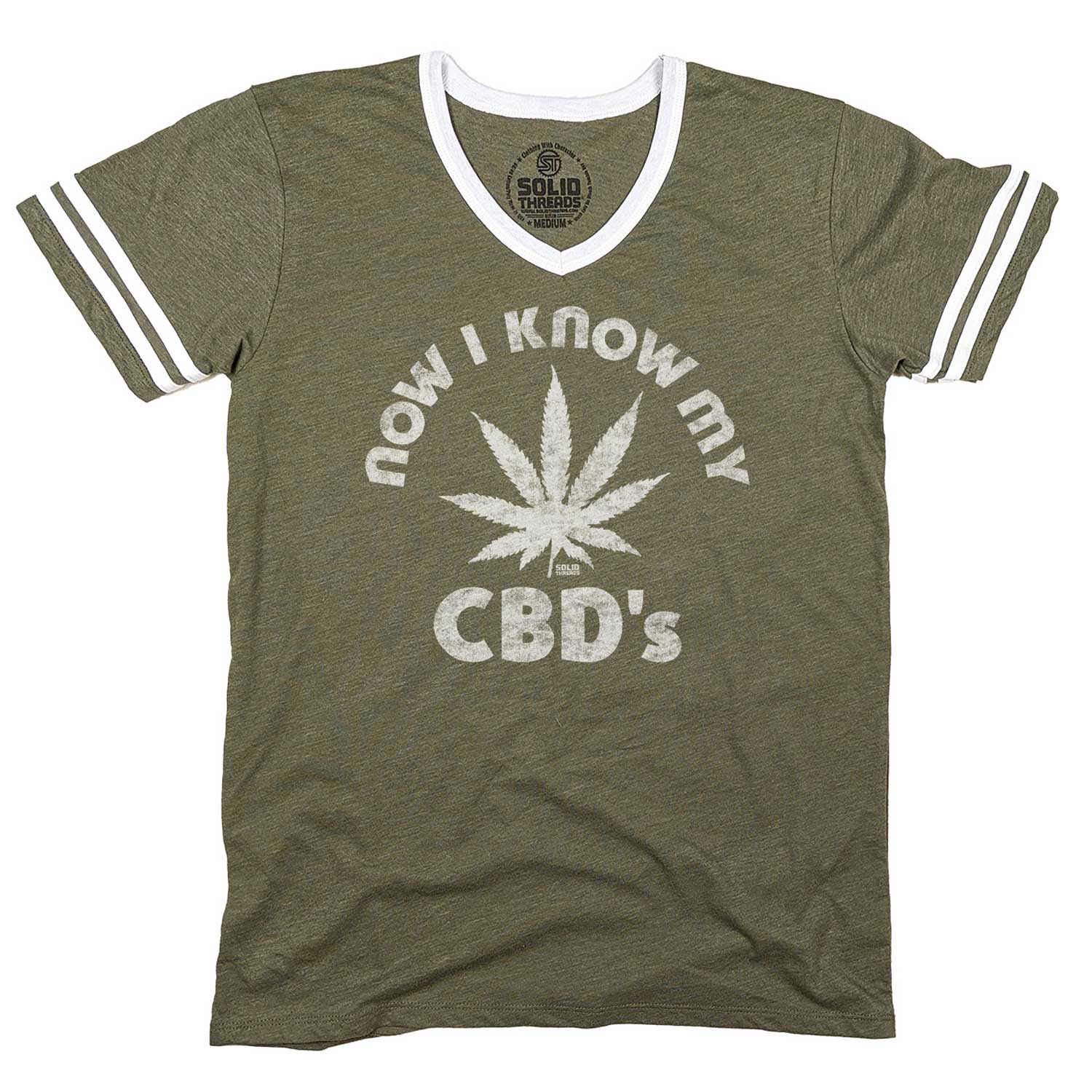 Men's Now I Know My CBD's Vintage Graphic V-Neck Tee | Retro Marijuana T-shirt | Solid Threads