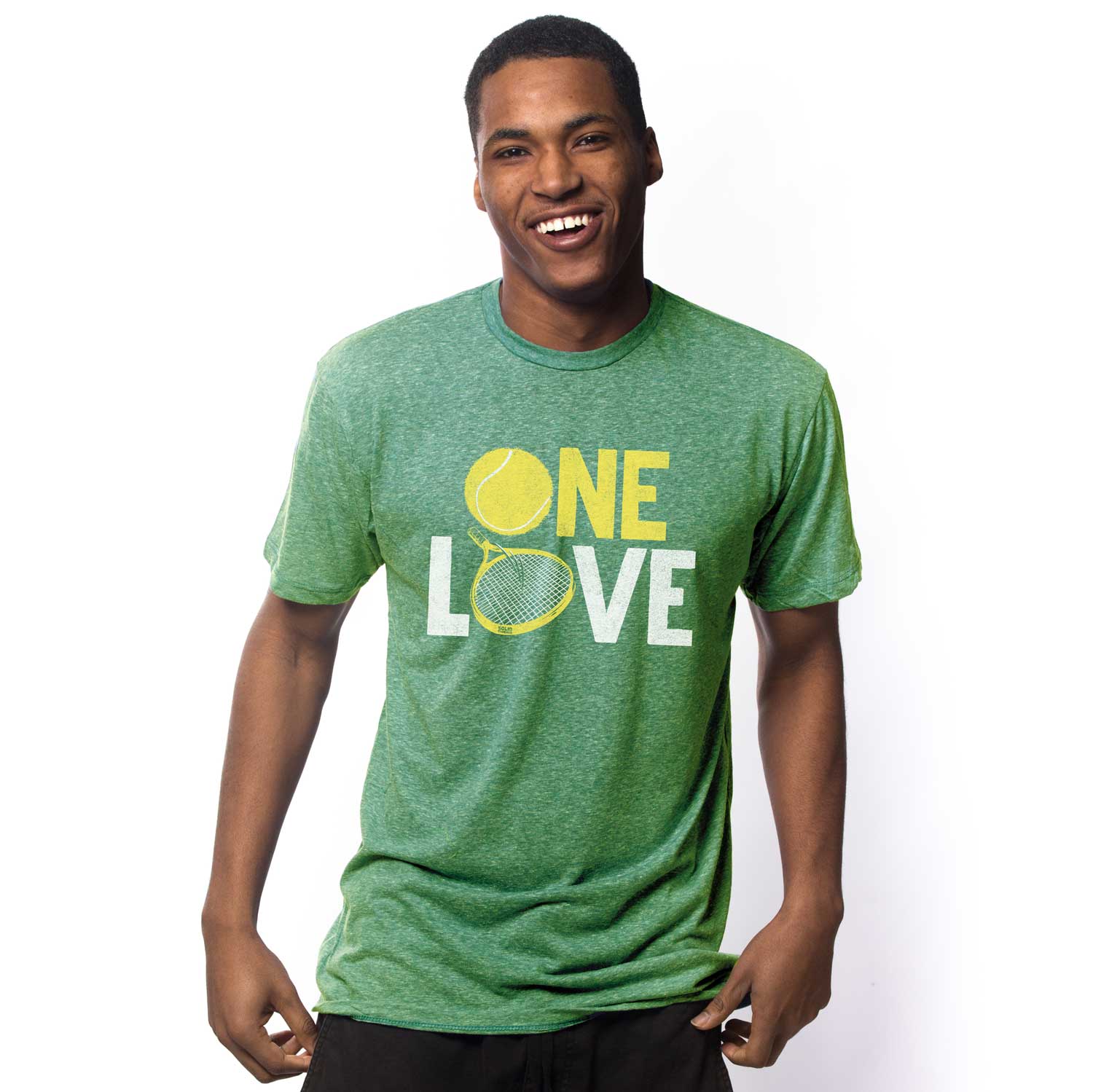 Men's One Love Cool Graphic T-Shirt | Vintage Tennis Racket Triblend Tee | Solid Threads