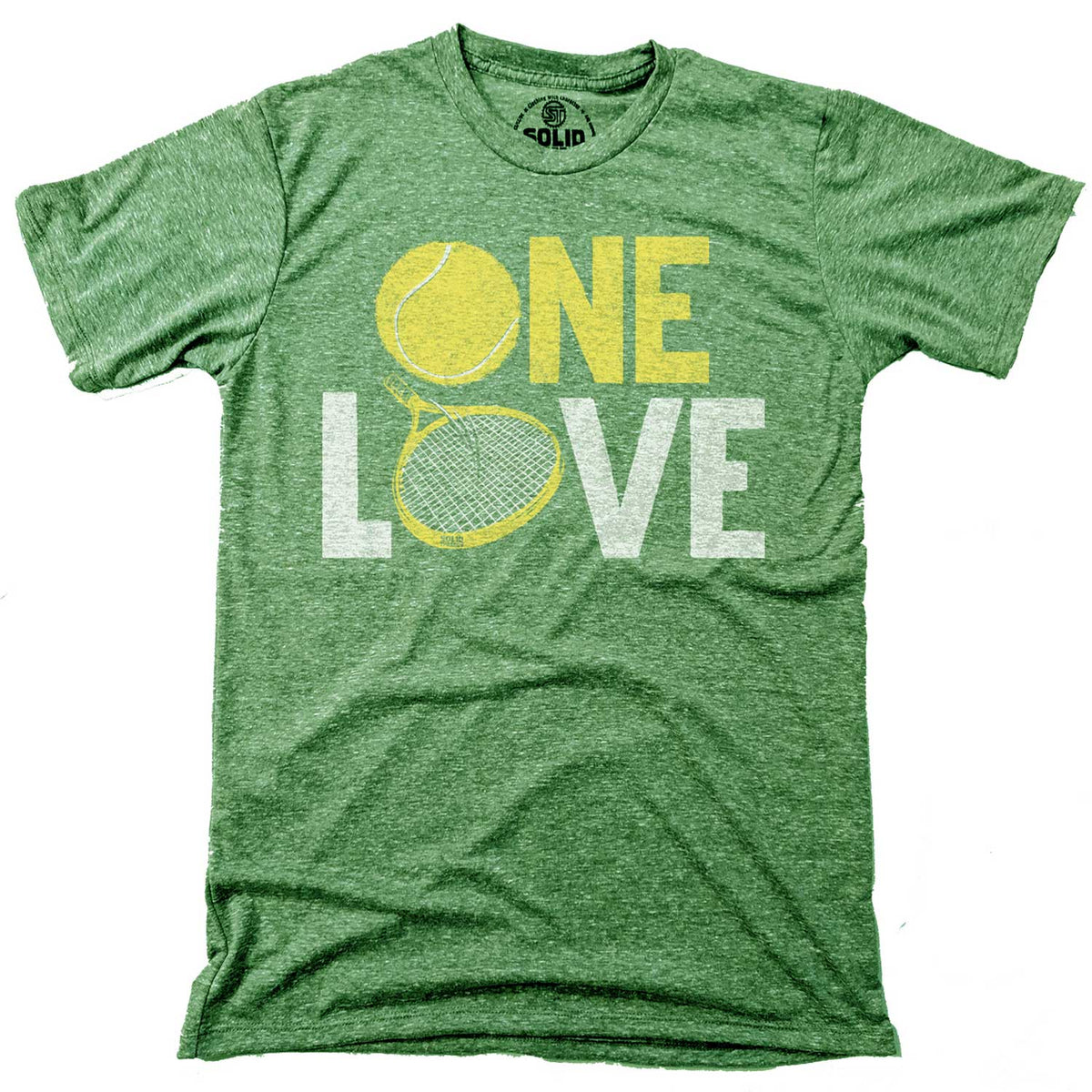 Men&#39;s One Love Cool Graphic T-Shirt | Vintage Tennis Racket Triblend Tee | Solid Threads