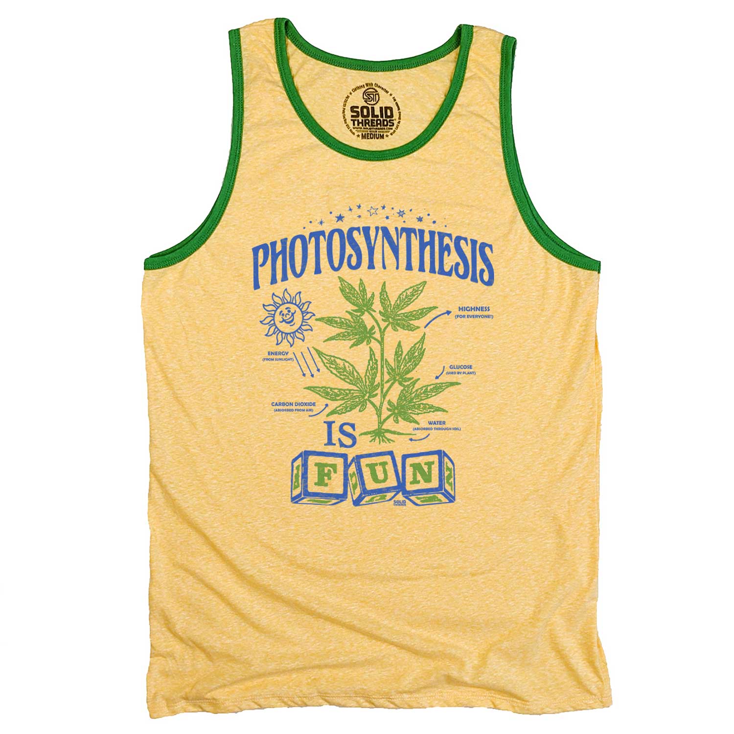 Men's Photosynthesis is Fun Vintage Graphic Tank Top | Retro Marijuana T-shirt | Solid Threads