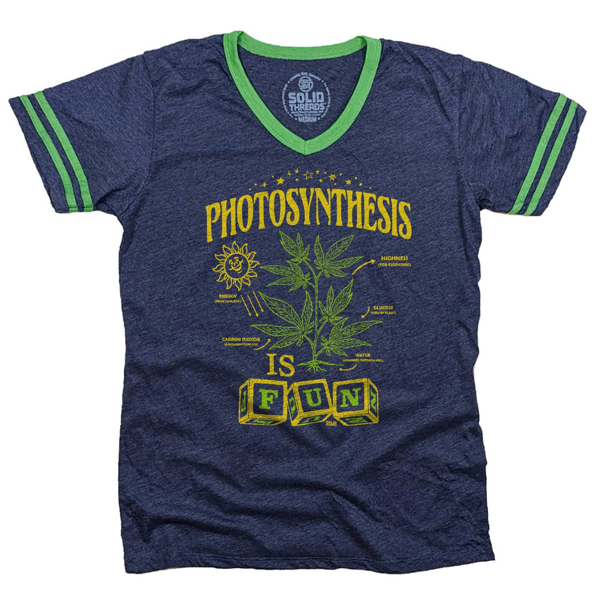 Men&#39;s Photosynthesis is Fun Vintage Graphic V-Neck Tee | Funny Marijuana T-shirt | Solid Threads