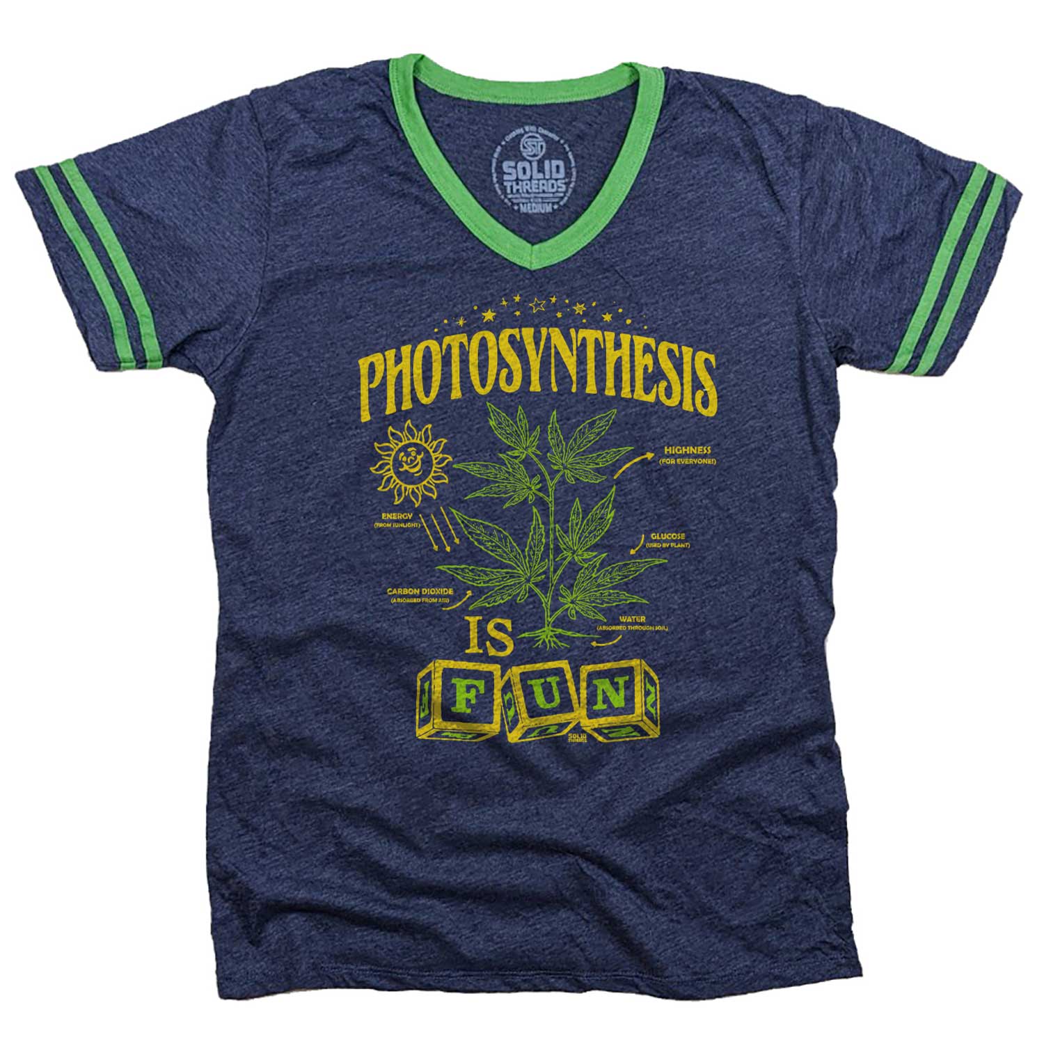 Men's Photosynthesis is Fun Vintage Graphic V-Neck Tee | Funny Marijuana T-shirt | Solid Threads