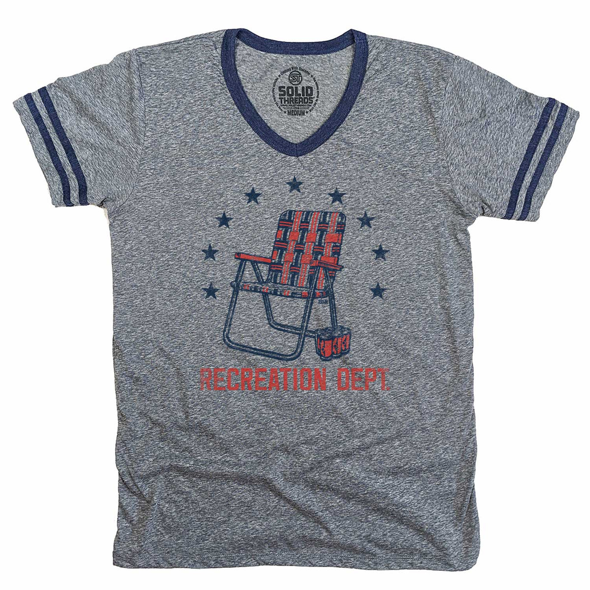 Men&#39;s Recreation Department Vintage Graphic V-Neck Tee | Cool Summer T-shirt | Solid Threads