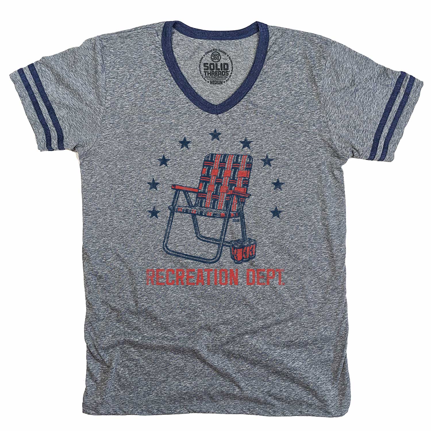 Men's Recreation Department Vintage Graphic V-Neck Tee | Cool Summer T-shirt | Solid Threads