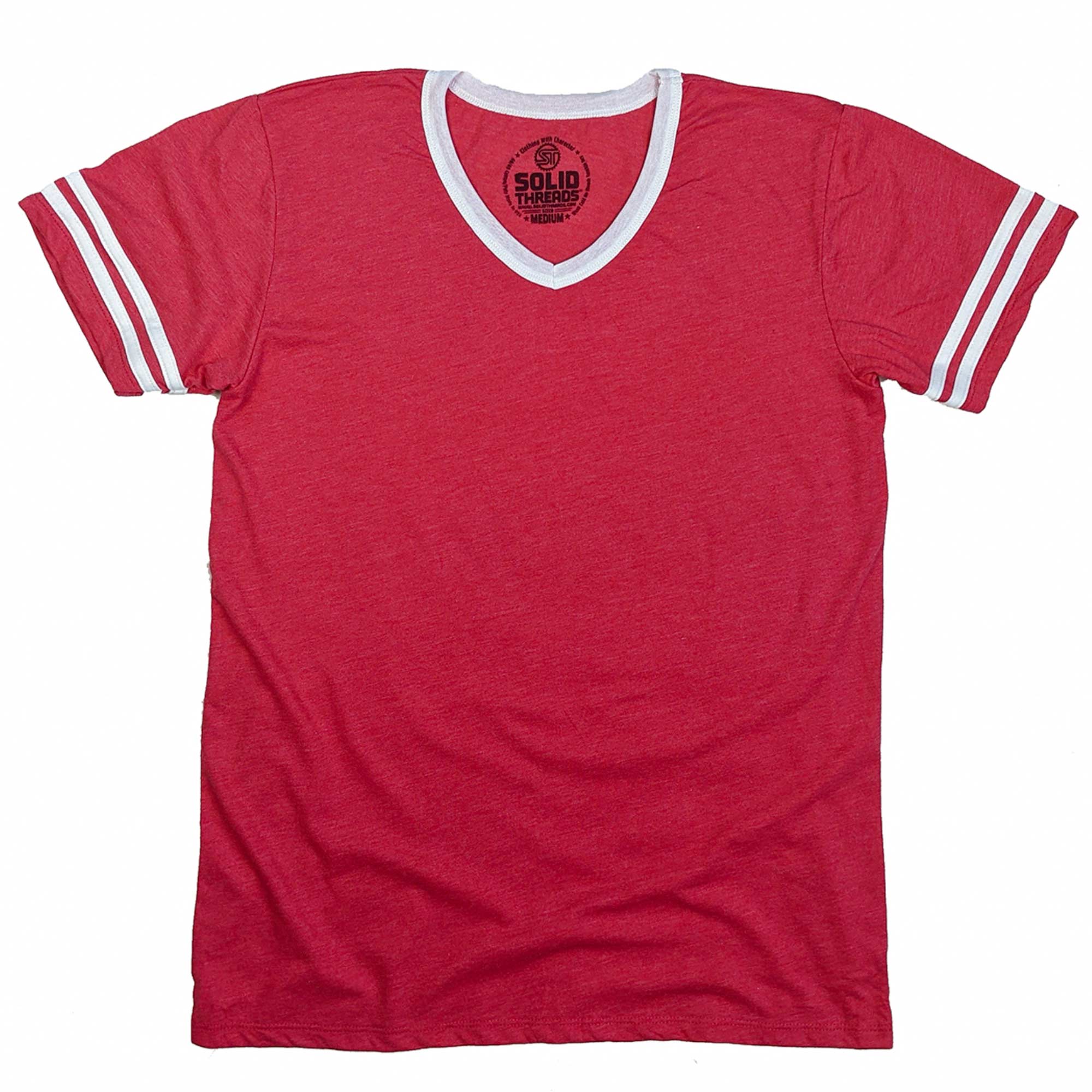 Men's Retro Ringer V-neck T-shirt Red/White | Super Soft Vintage Inspired Tee | USA Made