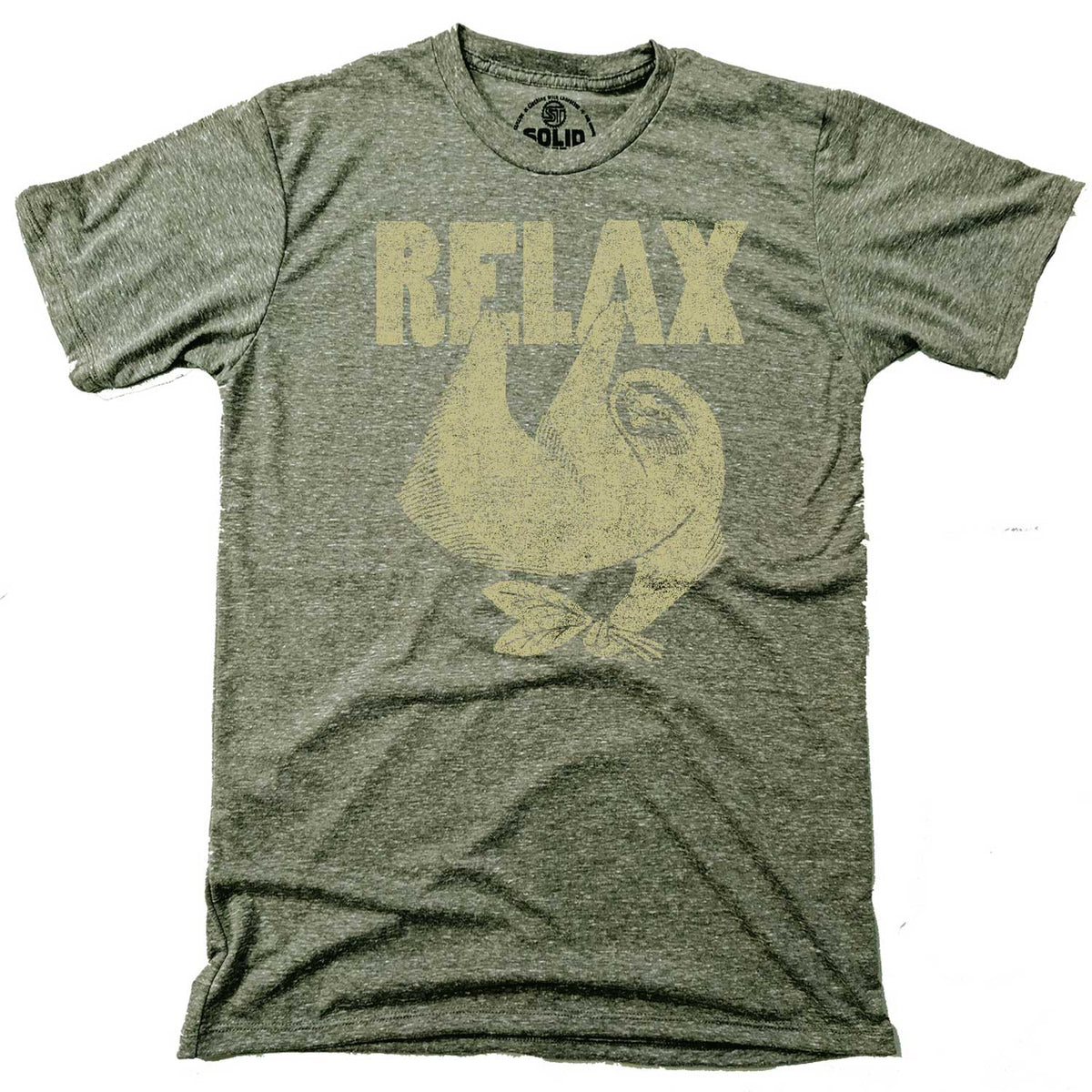 Men&#39;s Relax Vintage Mindfulness Graphic T-Shirt | Funny Sloth Triblend Tee | Solid Threads