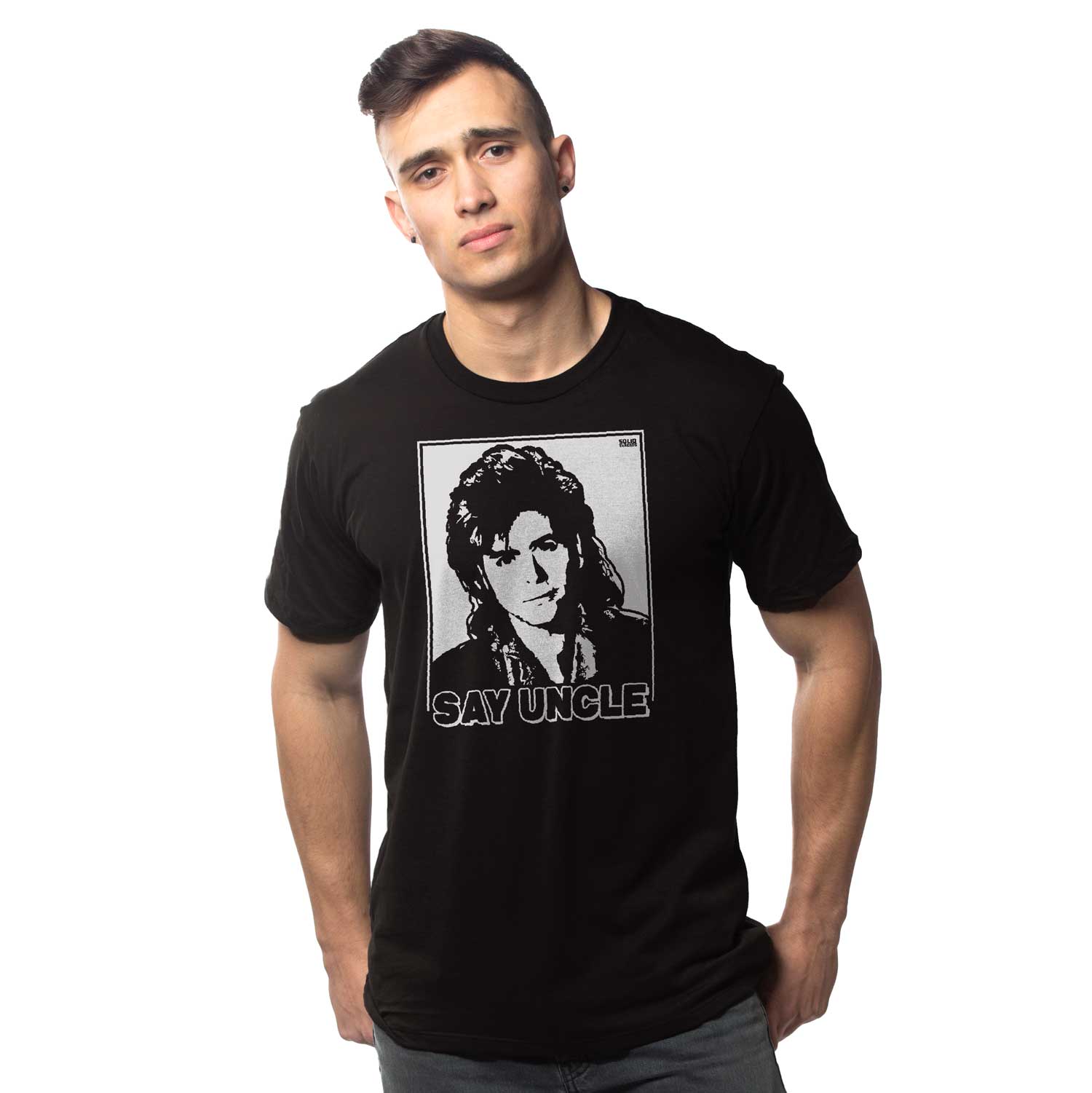 Say Uncle Jon Stamos Funny Graphic T-Shirt | Retro Full House Tee True Black / Large
