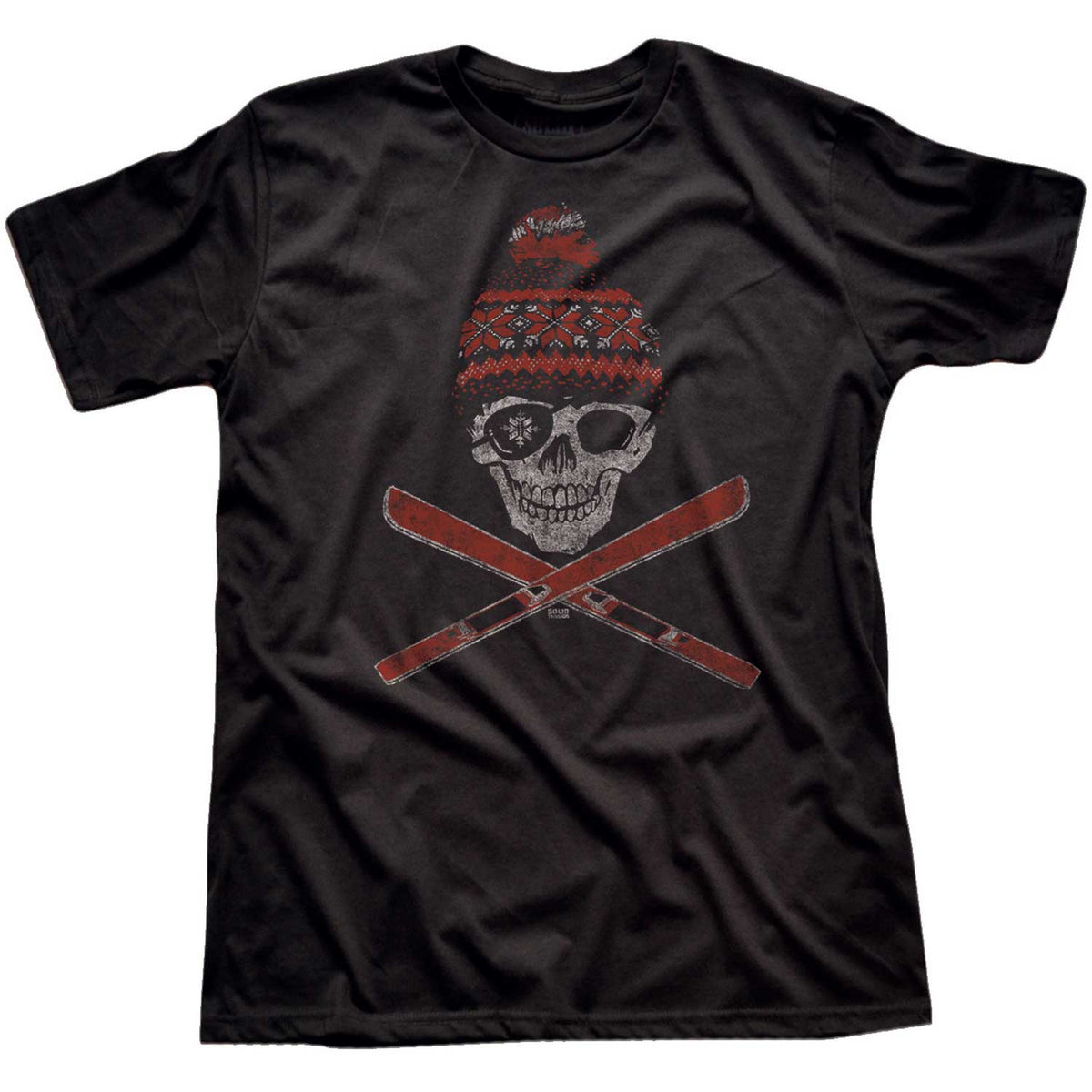 Men&#39;s Ski Skull Cool True Black Graphic T-Shirt | Vintage Winter Mountain Sports Tee | Solid Threads