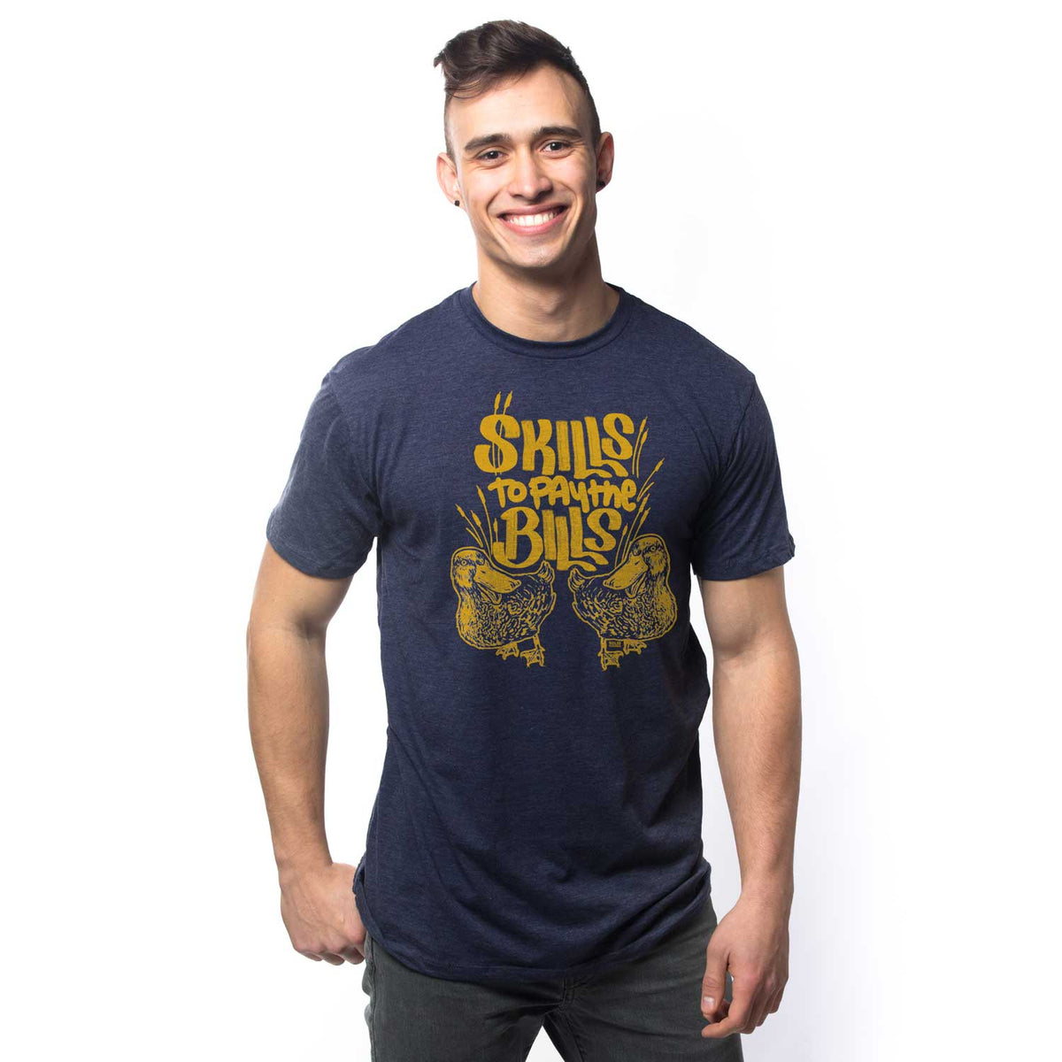 Men's Skills to Pay the Bills Vintage Graphic Tee | Funny Duck Graphic Tee On Model | Solid Threads