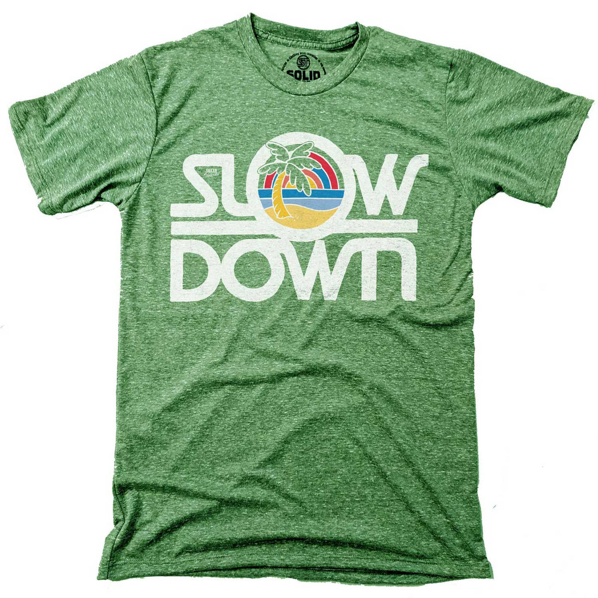 Men&#39;s Slow Down Vintage Beach Graphic Tee | Retro Mindfulness Triblend T-shirt | SOLID THREADS
