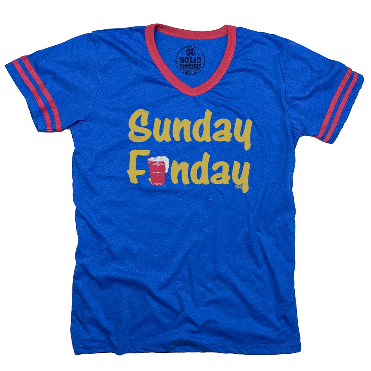 Men&#39;s Sunday Funday Vintage Graphic V-Neck Tee | Funny Drinking T-shirt | Solid Threads