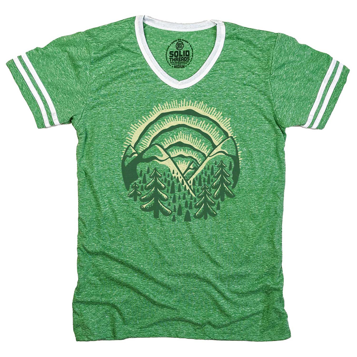 Men's Sunset Vintage Graphic V-Neck Tee | Retro Nature T-shirt | Solid Threads