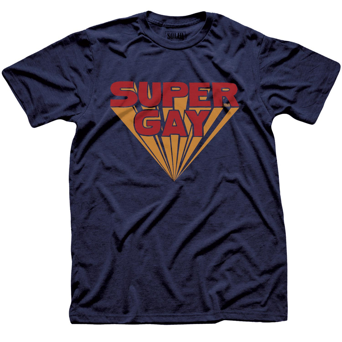 Men&#39;s Vintage Super Gay Graphic Tee | Cool Retro Gay Rights Navy T-shirt for Pride Month