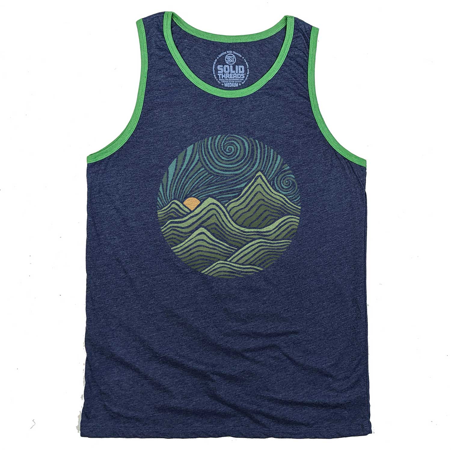 Men's Swirly Mountains Vintage Graphic Tank Top | Cool Nature T-shirt | Solid Threads