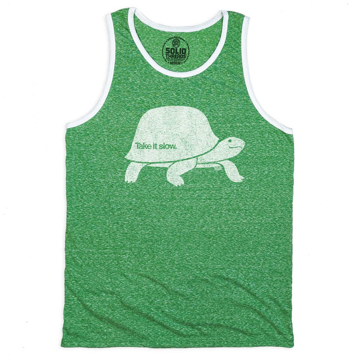 Men&#39;s Take it Slow Vintage Graphic Tank Top | Funny Turtle T-shirt | Solid Threads