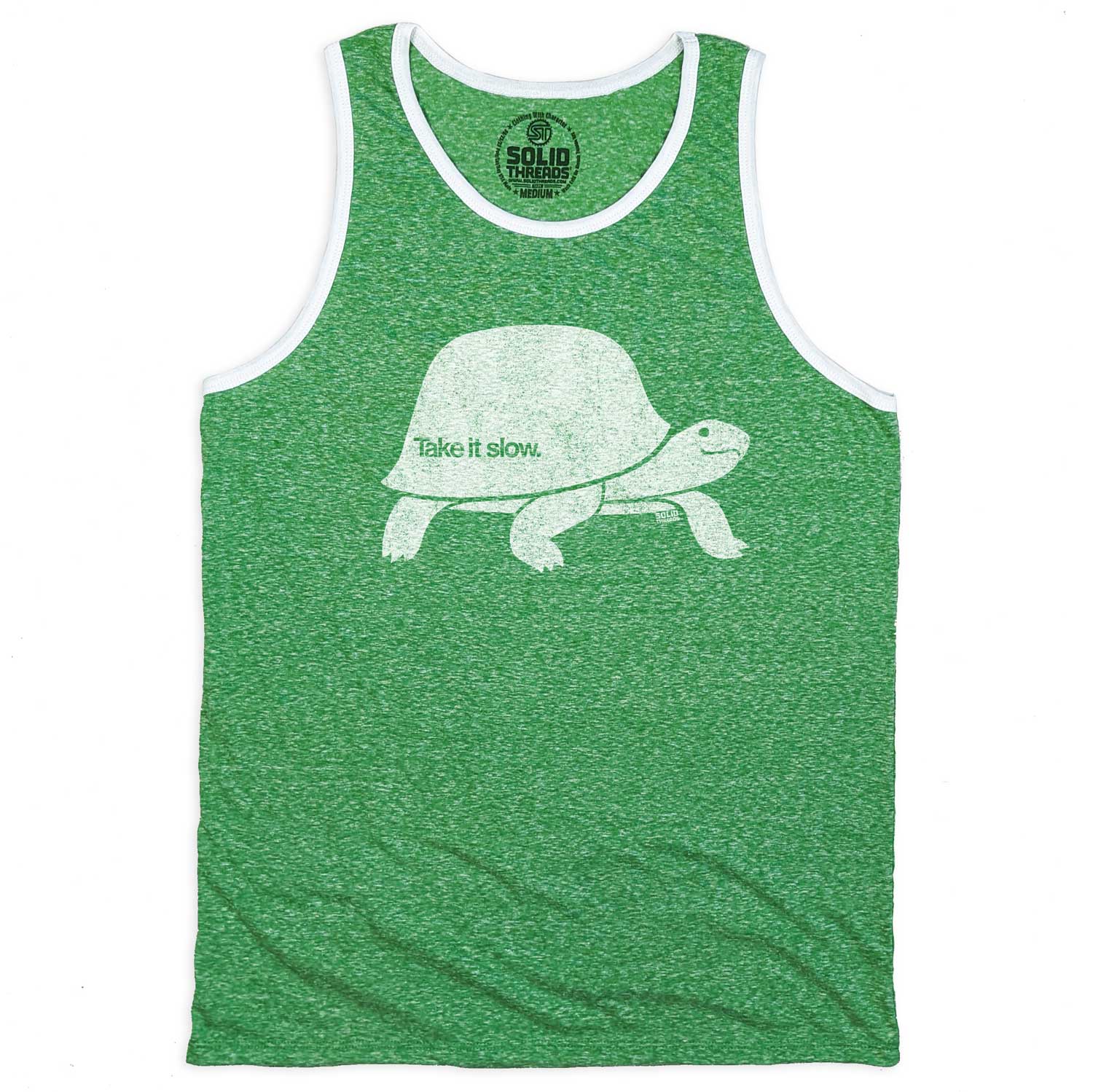 Men's Take it Slow Vintage Graphic Tank Top | Funny Turtle T-shirt | Solid Threads
