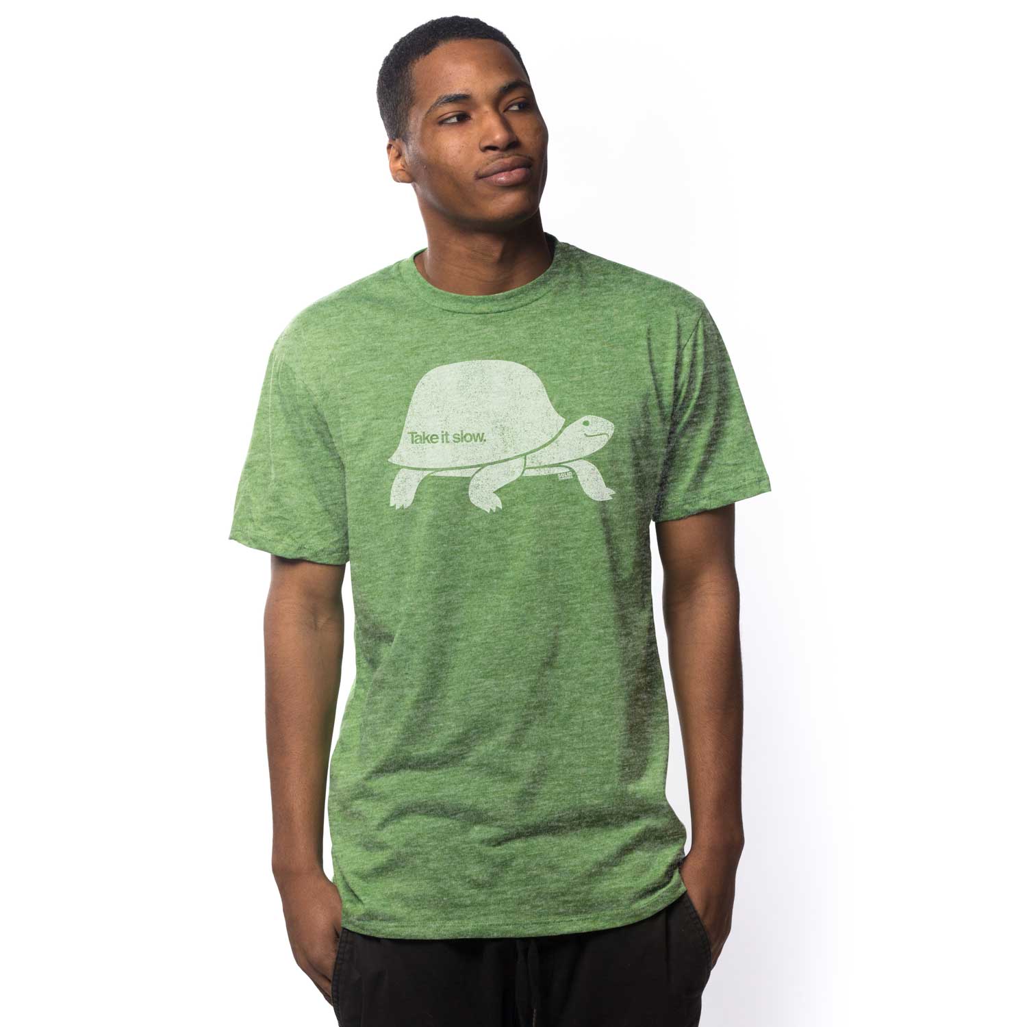 Take It Slow Vintage Turtle T-Shirt Cool Mindfulness T-Shirt Solid Threads