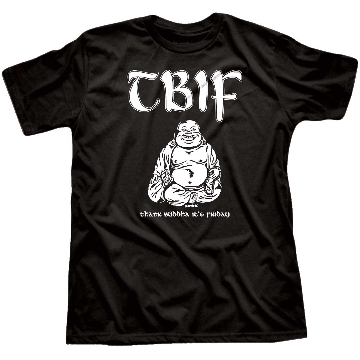 Men's Thank Buddha It's Friday Vintage T-shirt | Retro Black Graphic Tee | Solid Threads