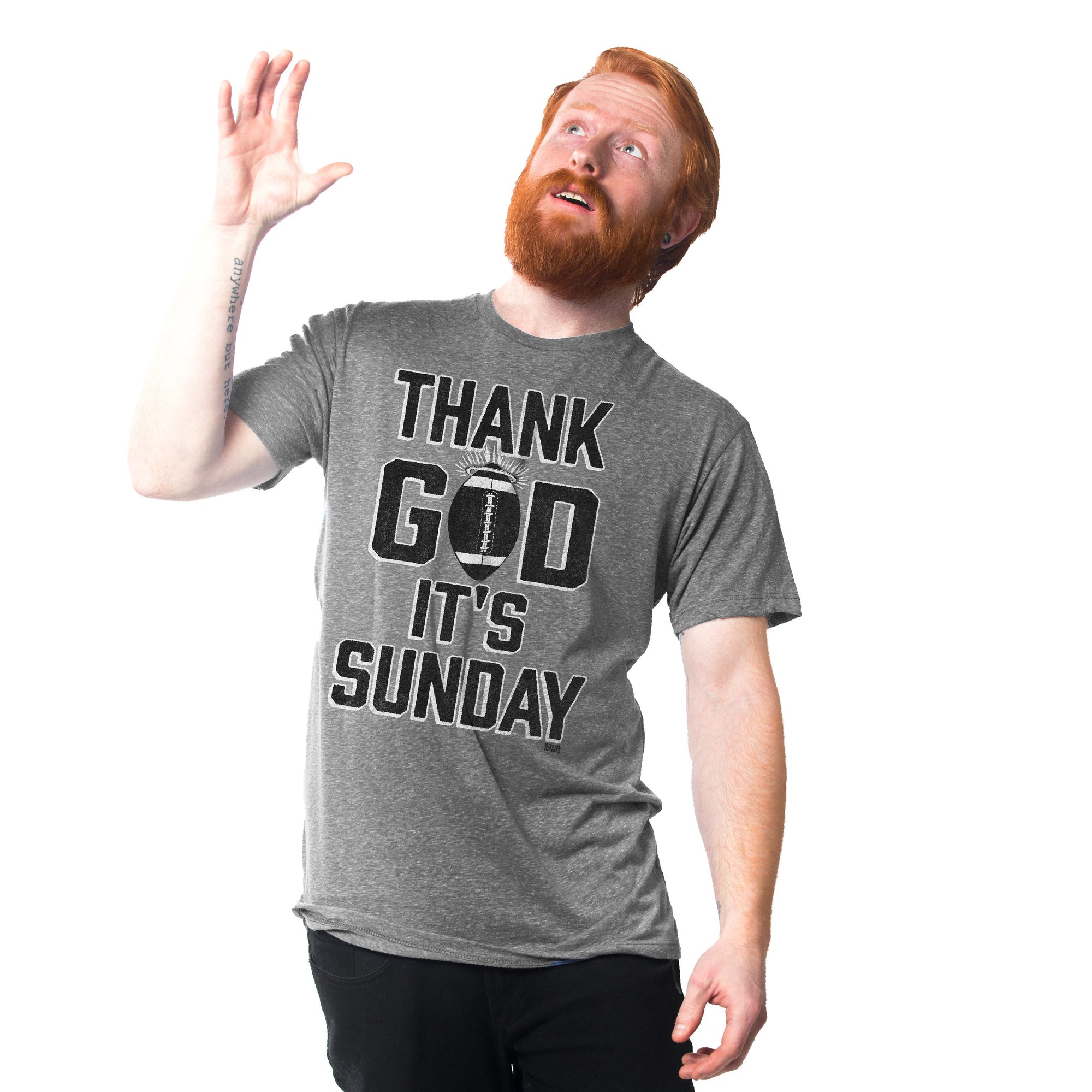 Men's Thank God It's Sunday Vintage Graphic Tee | Cool Football T-shirt on Model | Solid Threads