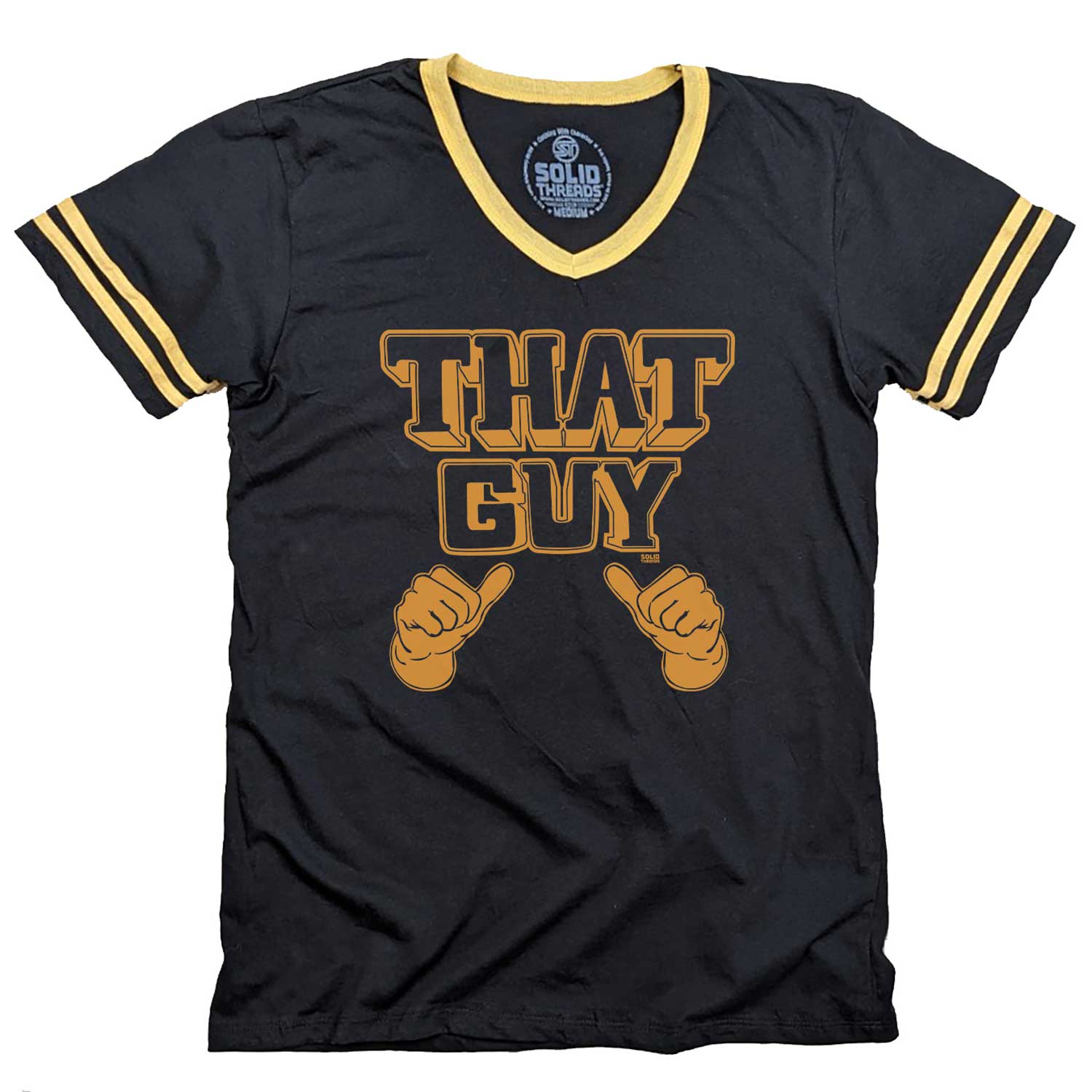 Men's That Guy Funny Graphic V-neck Tee | Vintage Two Thumbs Up T-Shirt for Dad | Solid Threads