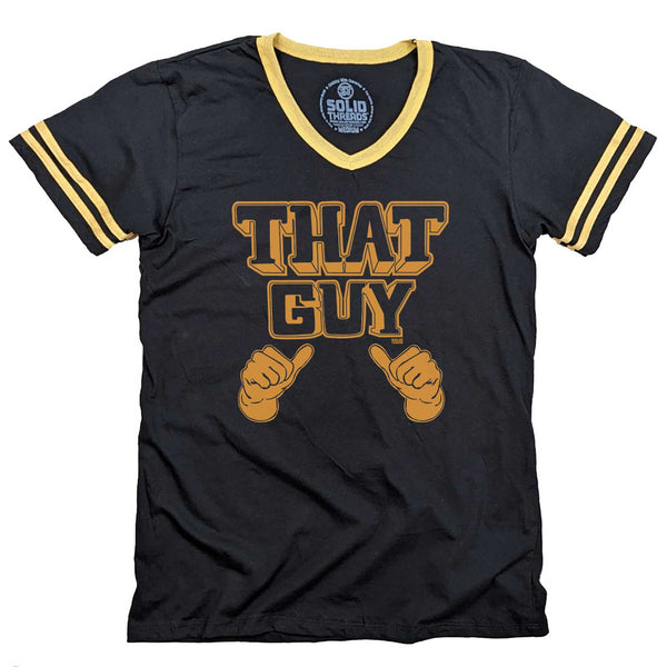Men's That Guy Graphic V-Neck Tee | Funny Thumbs Up T-Shirt Black/Gold / Small