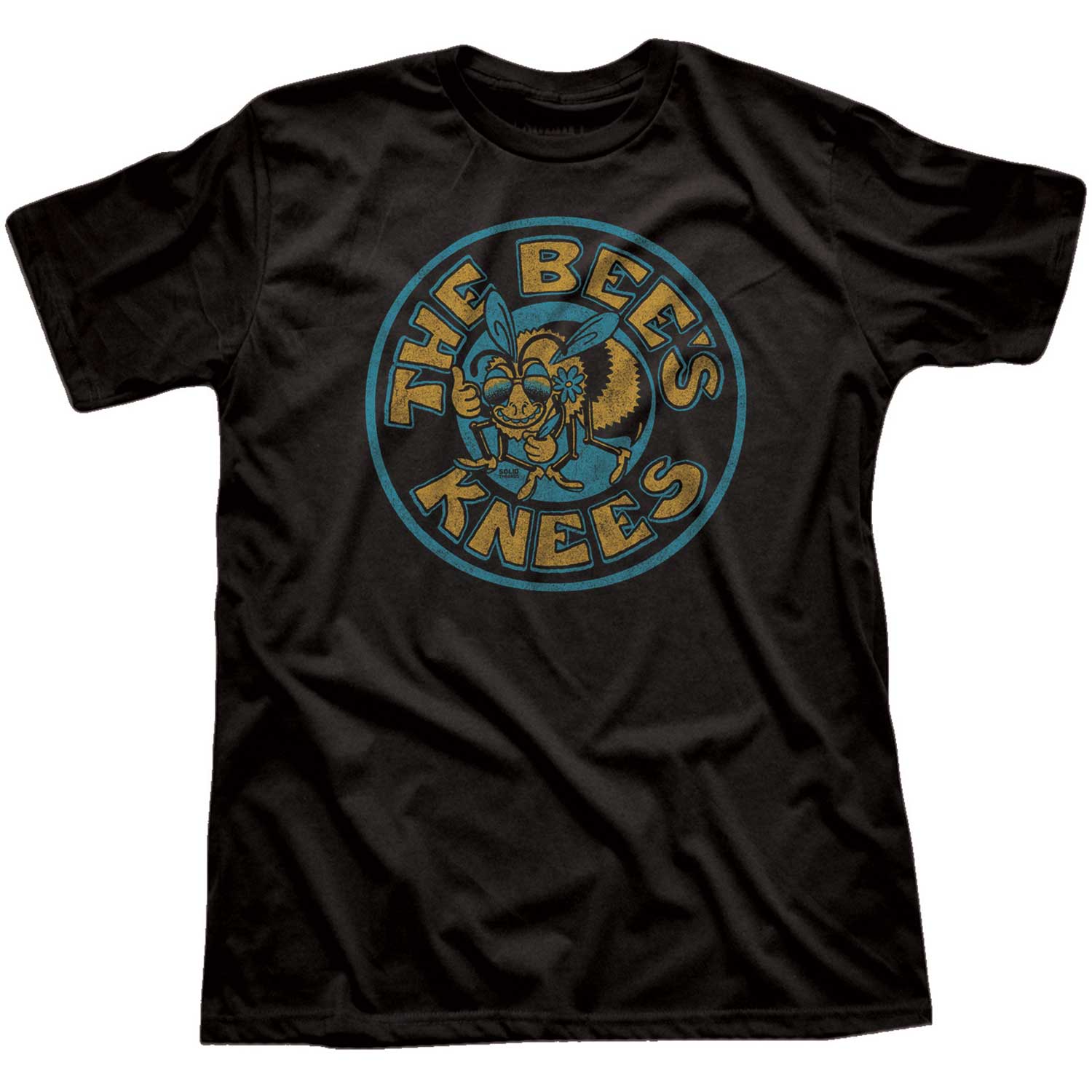 Men's The Bee's Knees Vintage Nature Graphic T-Shirt | Funny Pollinator Black Tee | Solid Threads