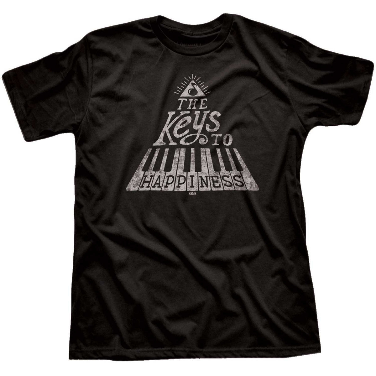 Men&#39;s The Keys To Happiness Cool Graphic T-Shirt | Vintage Musician Black Tee | Solid Threads