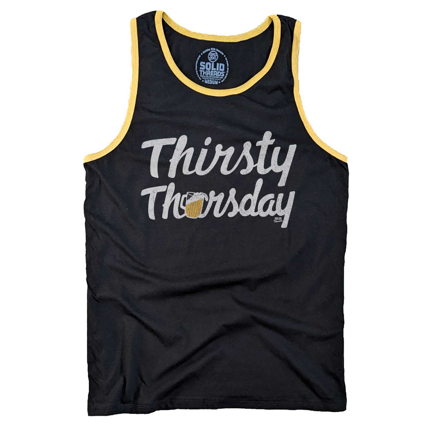 Men's Thirsty Thursday Cool Graphic Tank Top | Funny Drinking Sleeveless Shirt | Solid Threads