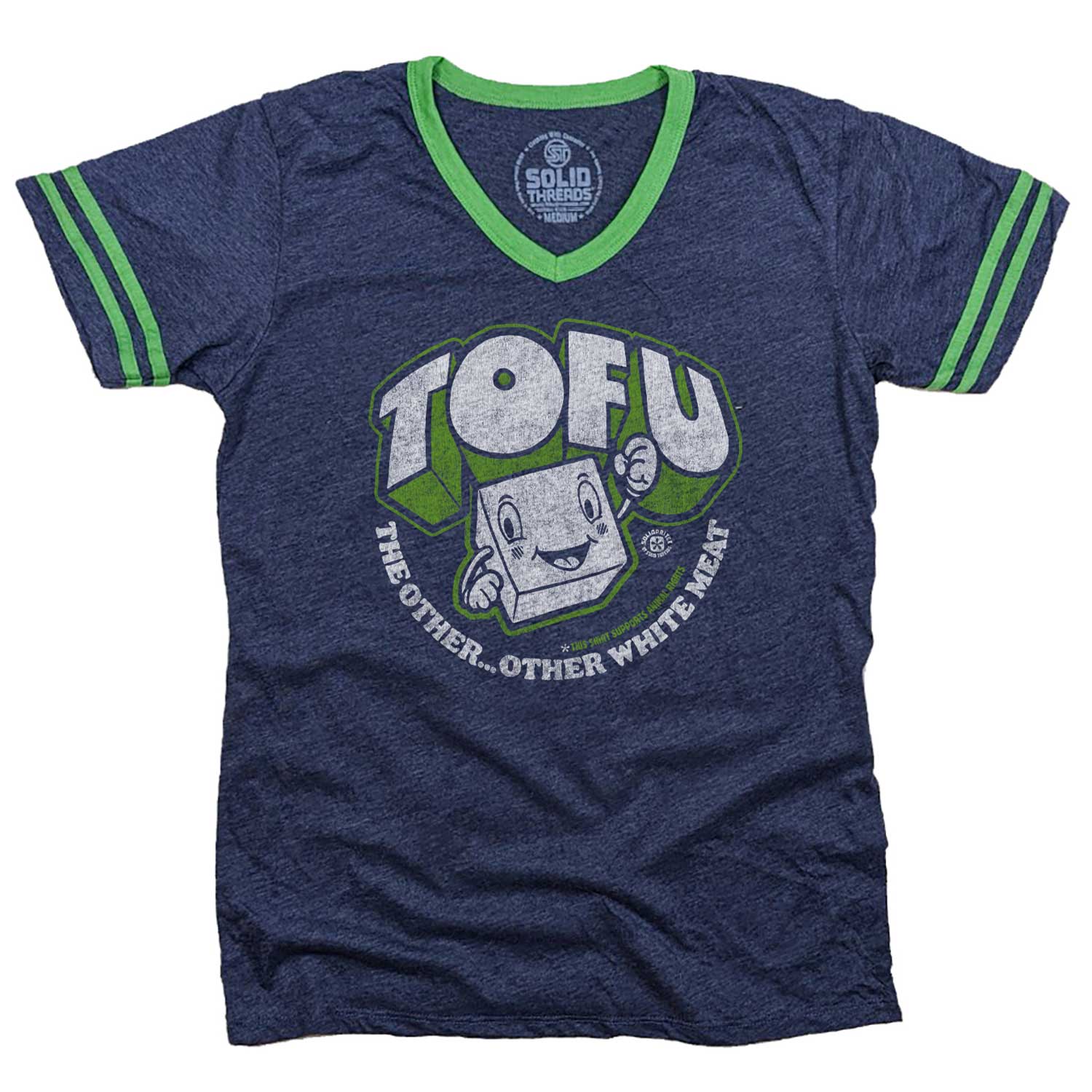 Men's Tofu, The Other Other White Meat Vintage Graphic V-Neck Tee | Cool Animal Rights T-shirt | Solid Threads