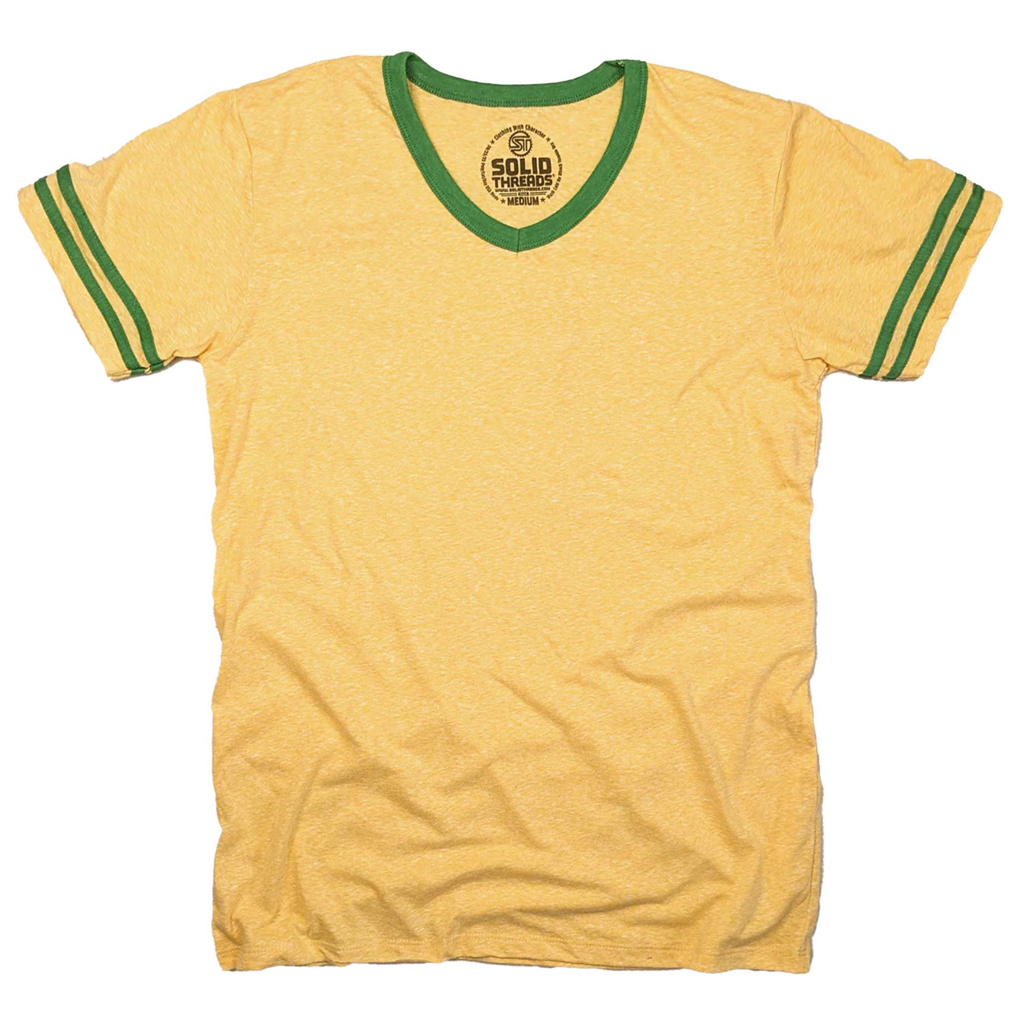 Men's Retro Ringer V-neck T-shirt Triblend Gold/Kelly/Gold | Super Soft Vintage Inspired Tee | USA Made