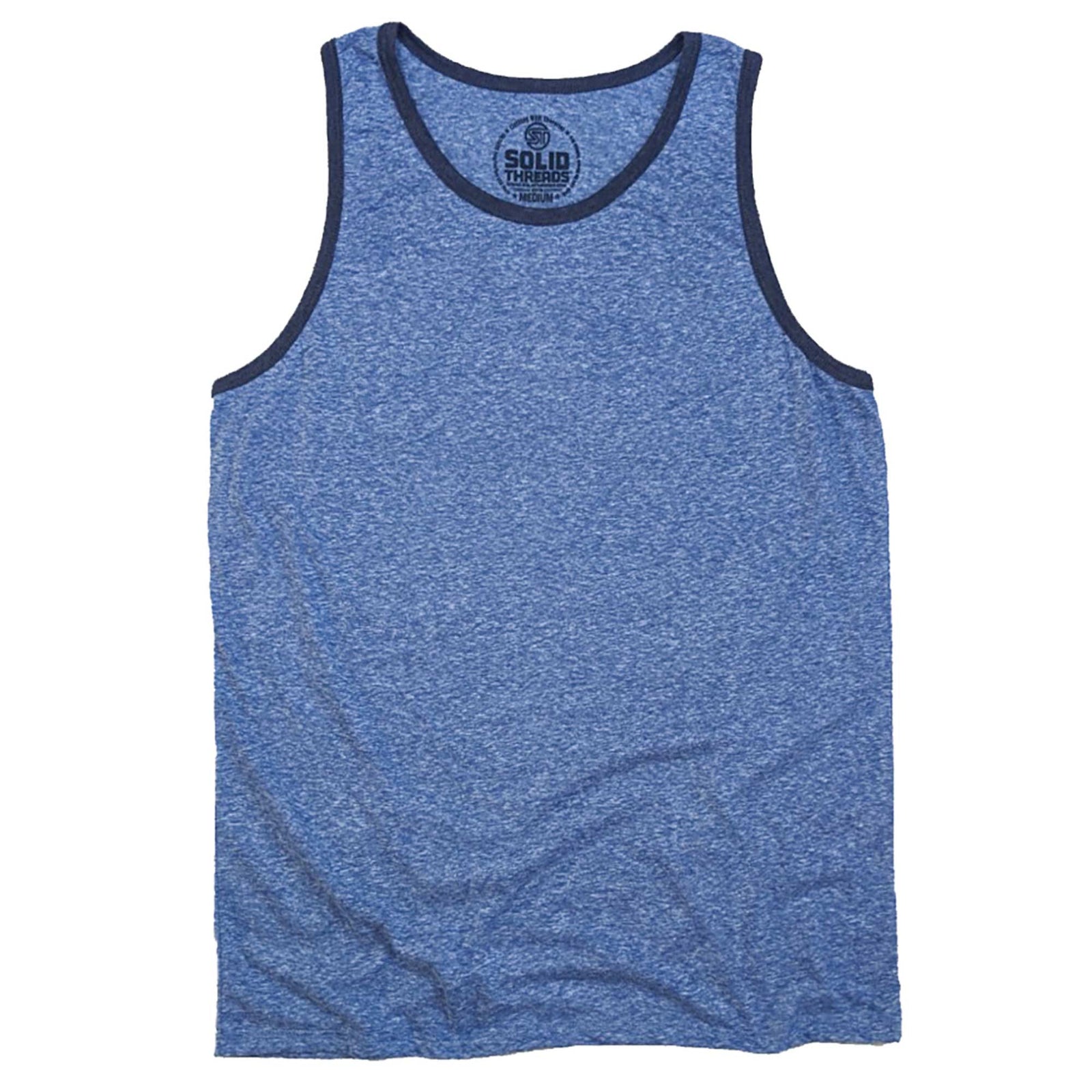 Men's Solid Threads Retro Ringer Tank Top Triblend Royal/Navy | Vintage Inspired USA Made Tank Top