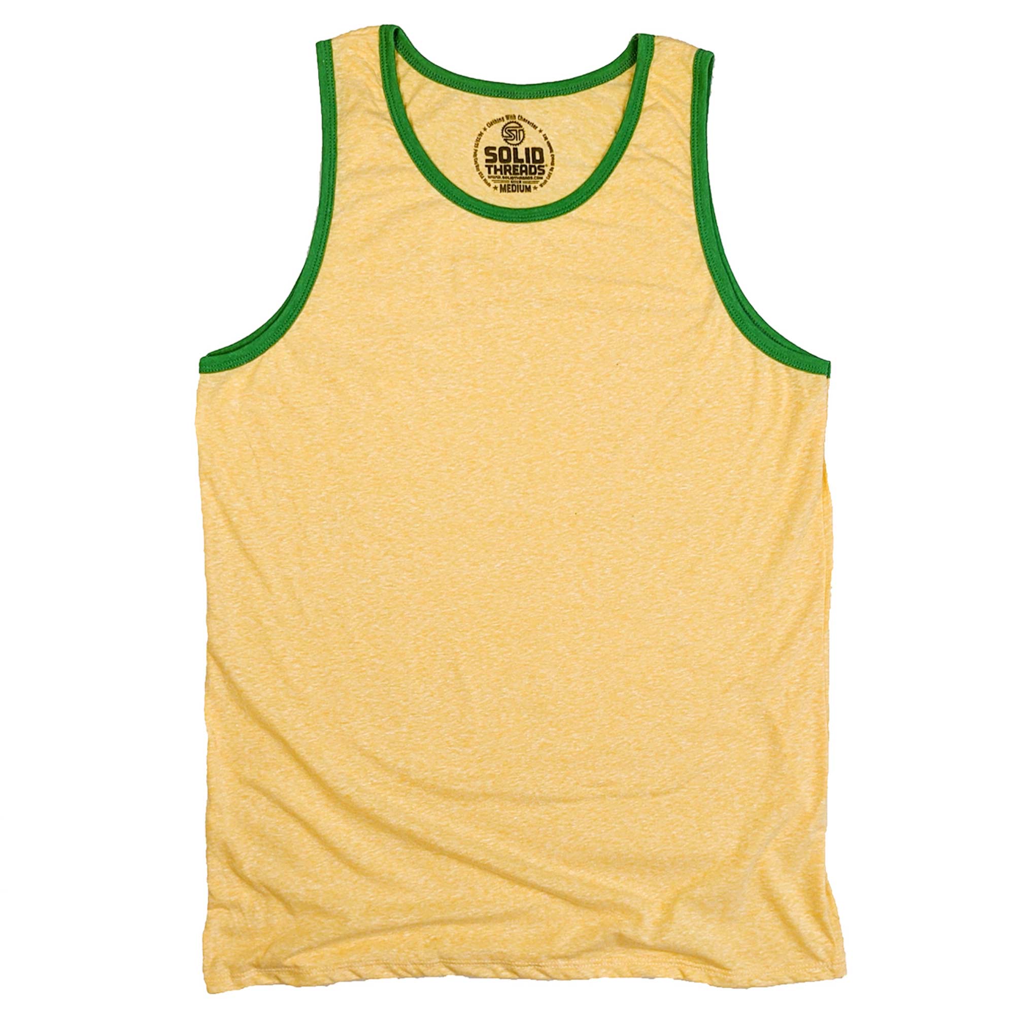 Men's Solid Threads Retro Ringer Tank Top Triblend Gold/Kelly | Vintage Inspired USA Made Tank Top