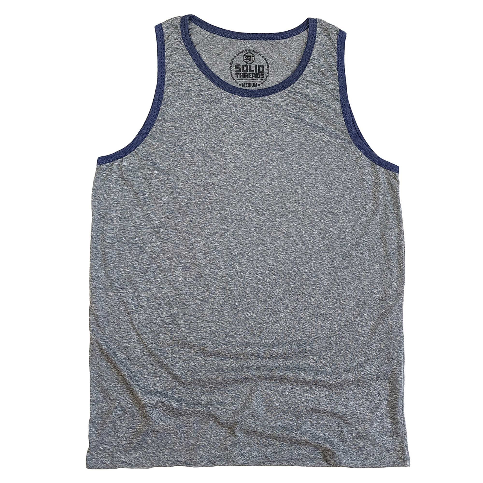 Men's Solid Threads Retro Ringer Tank Top Triblend Grey/Navy | Vintage Inspired USA Made Tank Top