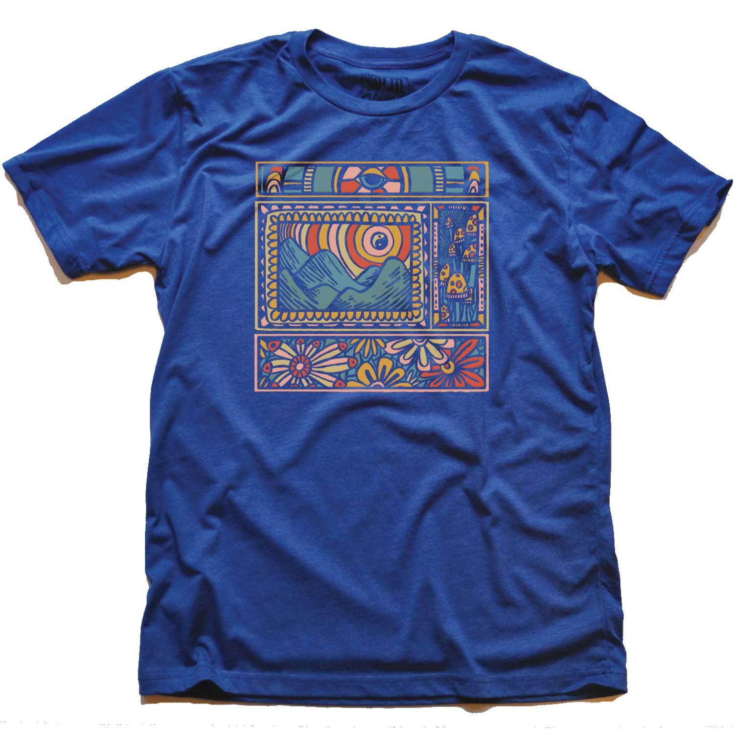 Cool Men's Trippy Nature Artsy Mushrooms Graphic Tee | Vintage Psychedelic T-Shirt | Solid Threads
