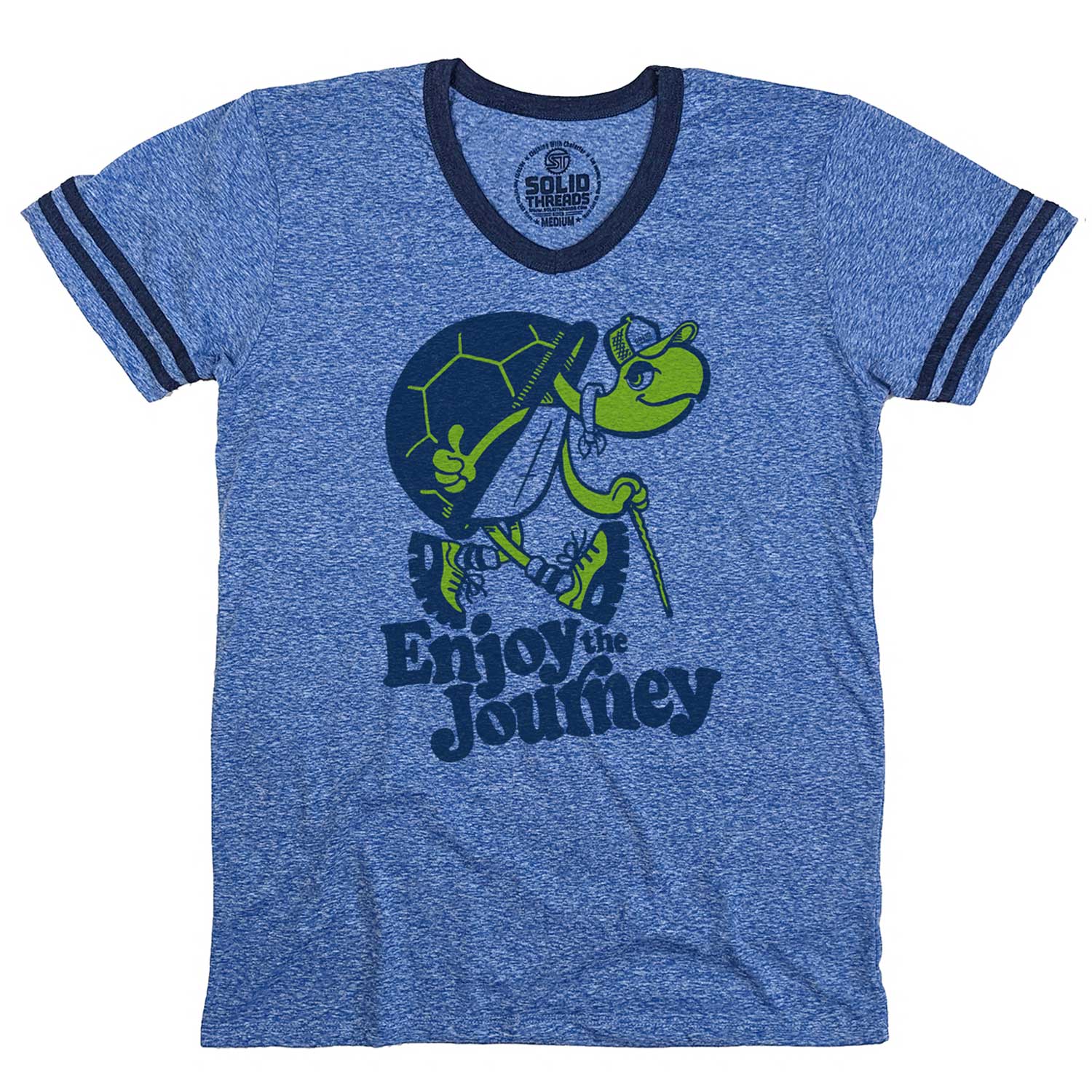 Men's Turtle Enjoy the Journey Vintage Graphic V-Neck Tee | Funny Turtle T-shirt | Solid Threads