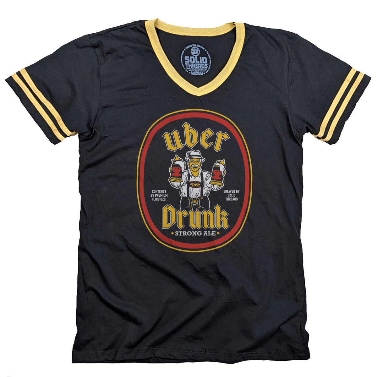 Men&#39;s Uber Drunk Vintage Graphic V-Neck Tee | Retro Oktoberfest T-shirt | Solid Threads
