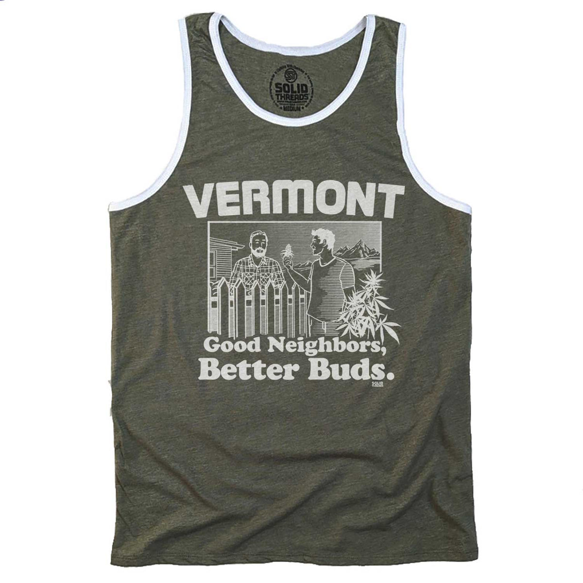 Men&#39;s Vermont Better Buds Vintage Graphic Tank Top | Funny Marijuana T-shirt | Solid Threads