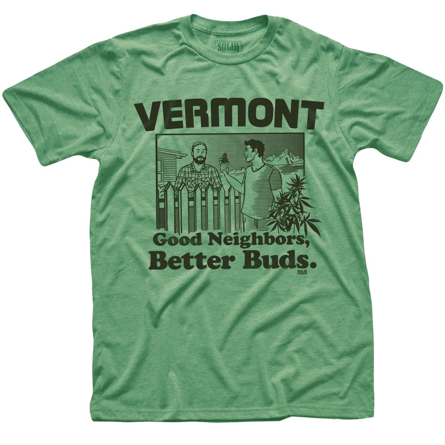 Men's Vermont Better Buds Graphic Tee | Retro Marijuana T-shirt on Model | Solid Threads