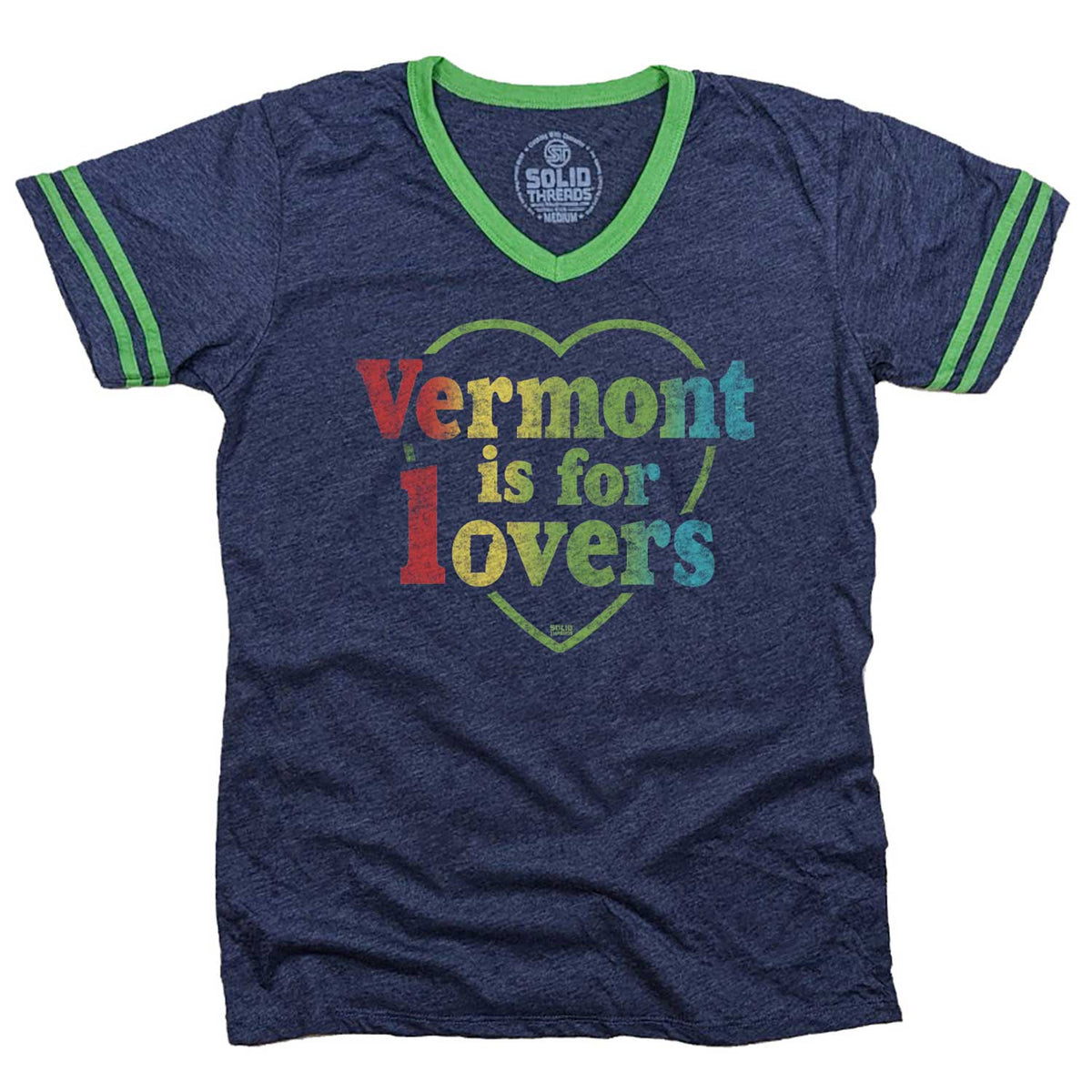 Men&#39;s Vermont is for Lovers Vintage Graphic V-Neck Tee | Cool Green Mountains Shirt | Solid Threads