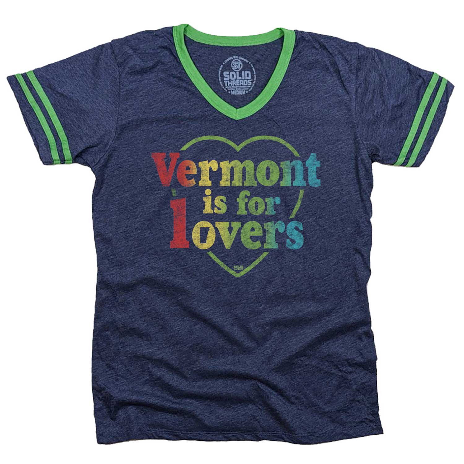 Men's Vermont is for Lovers Vintage Graphic V-Neck Tee | Cool Green Mountains Shirt | Solid Threads