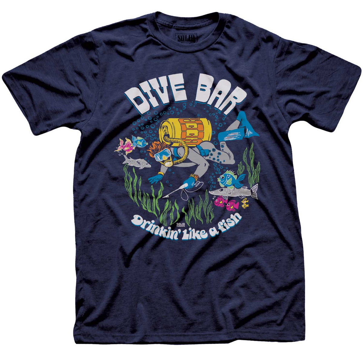 Men&#39;s Dive Bar Vintage Beach Graphic T-Shirt | Funny Scuba Tee | Solid Threads