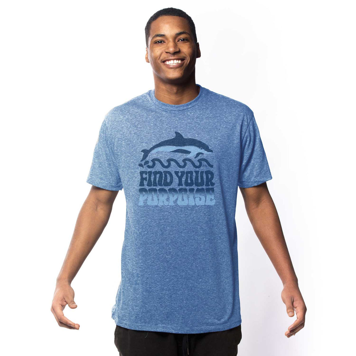 Men's Vintage Find Your Porpoise Beach Graphic Tee | Retro Dolphin T-shirt On Model