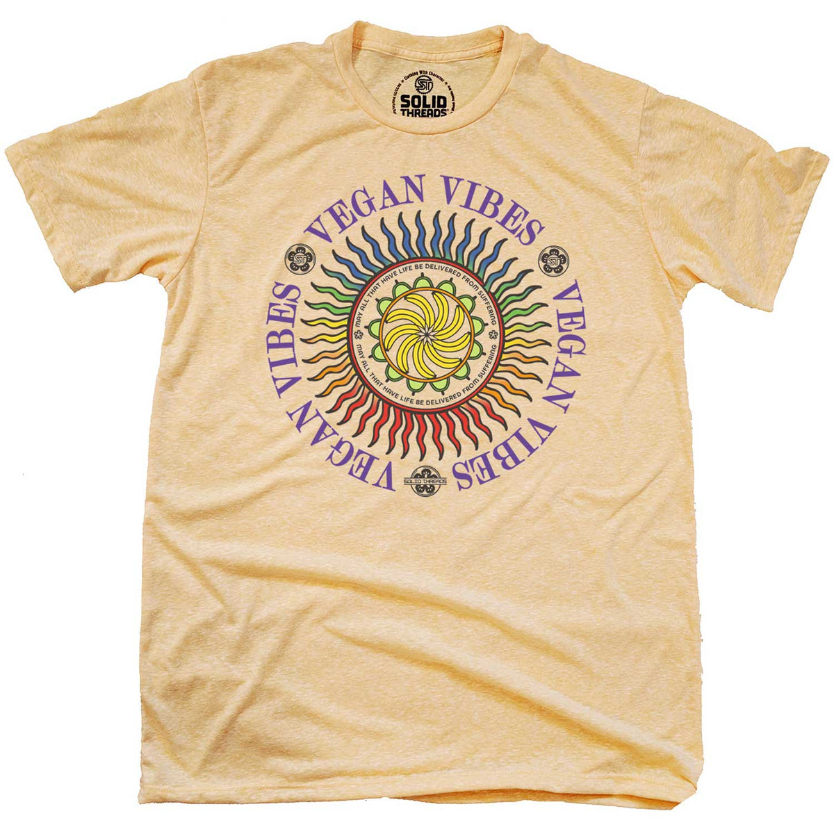 Men&#39;s Vegan Vibes Cool Vegetarian Graphic T-Shirt | Vintage Hippie Tee | Solid Threads