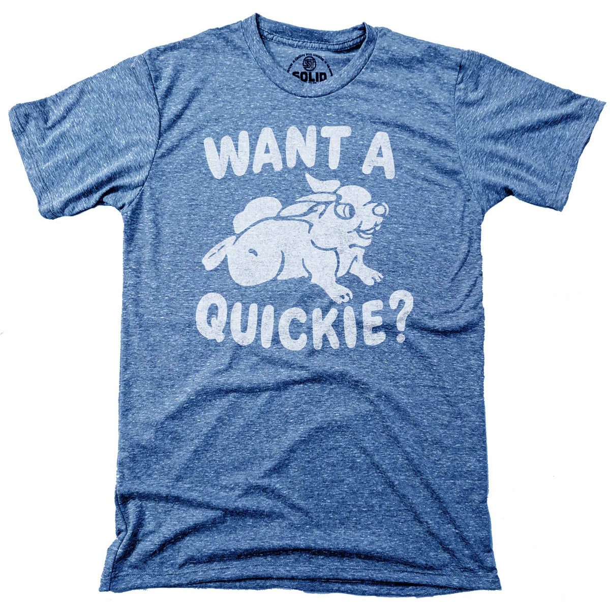 Men&#39;s Want a Quickie Vintage Playboy Graphic Tee | Funny Bunny Sex Triblend T-shirt | Solid Threads