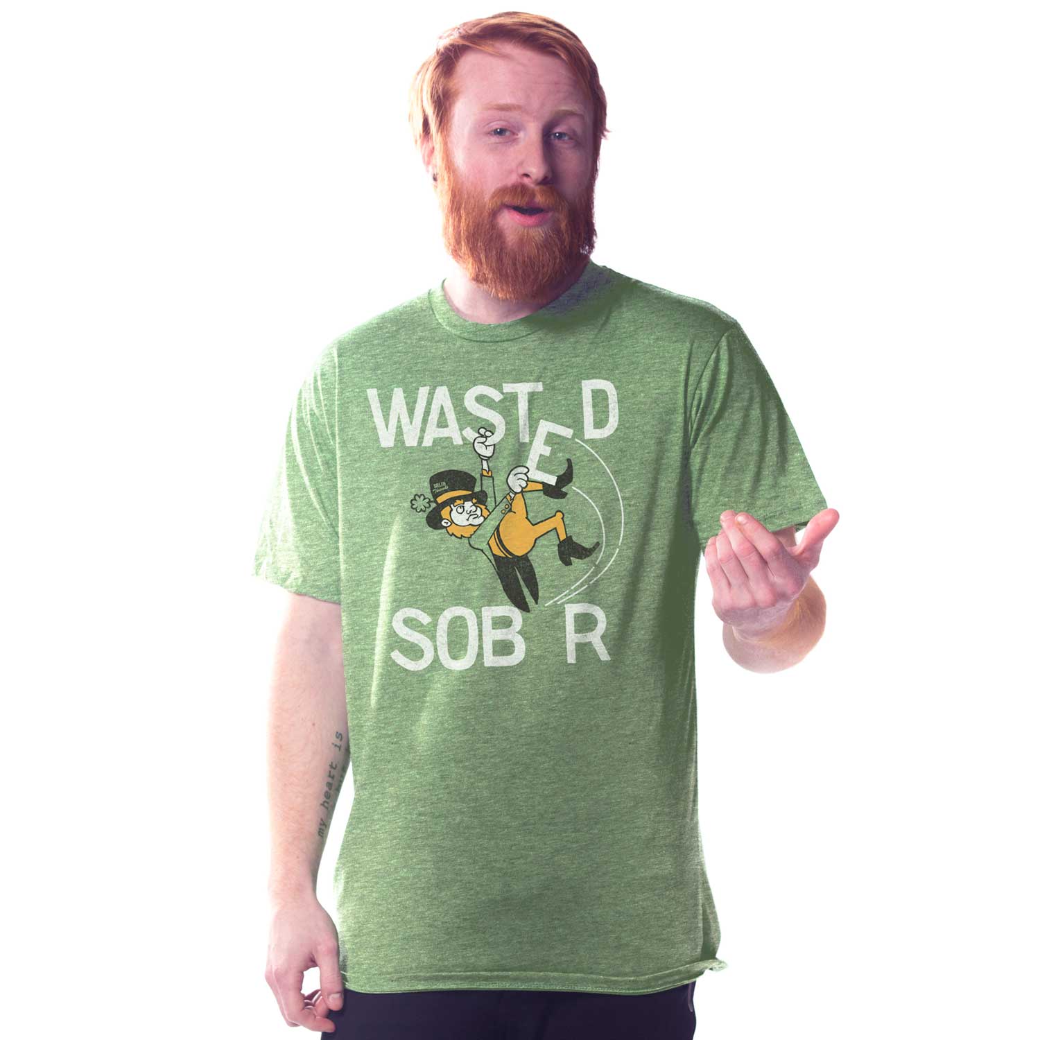 Men's Wasted Leprechaun Vintage Graphic Tee | Funny St. Paddy's T-shirt on Model| Solid Threads