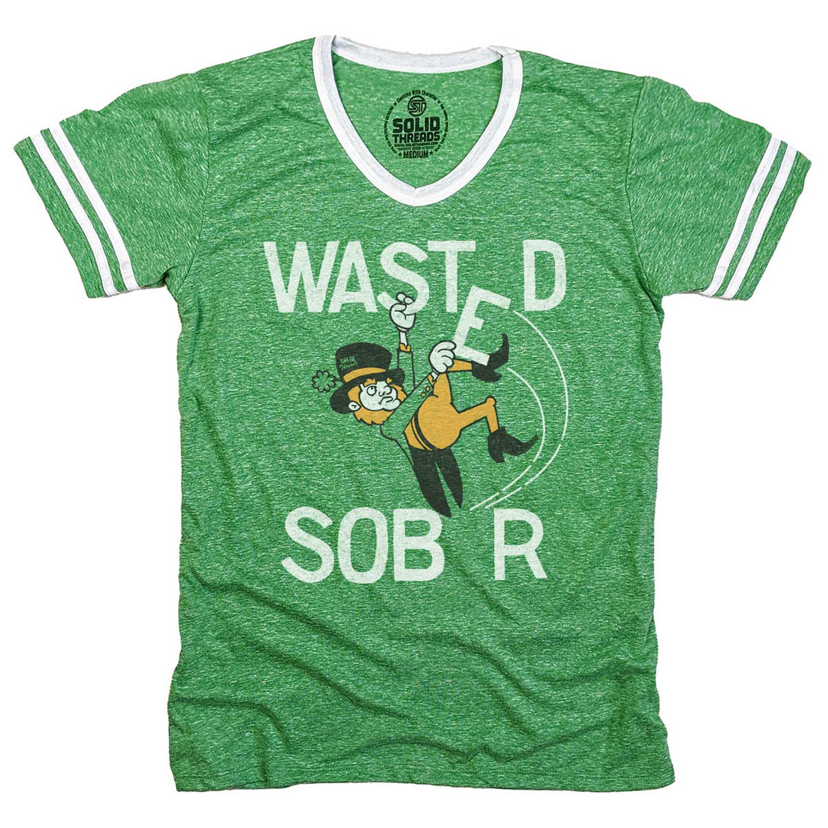 Men&#39;s Wasted Leprechaun Funny Graphic V-Neck Tee | Vintage St. Paddy&#39;s T-shirt | Solid Threads