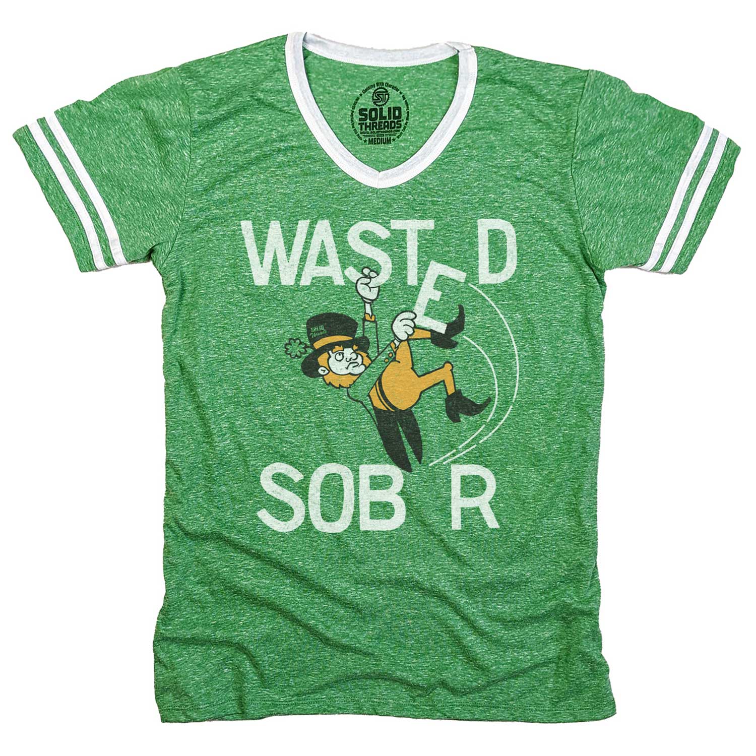 Men's Wasted Leprechaun Funny Graphic V-Neck Tee | Vintage St. Paddy's T-shirt | Solid Threads
